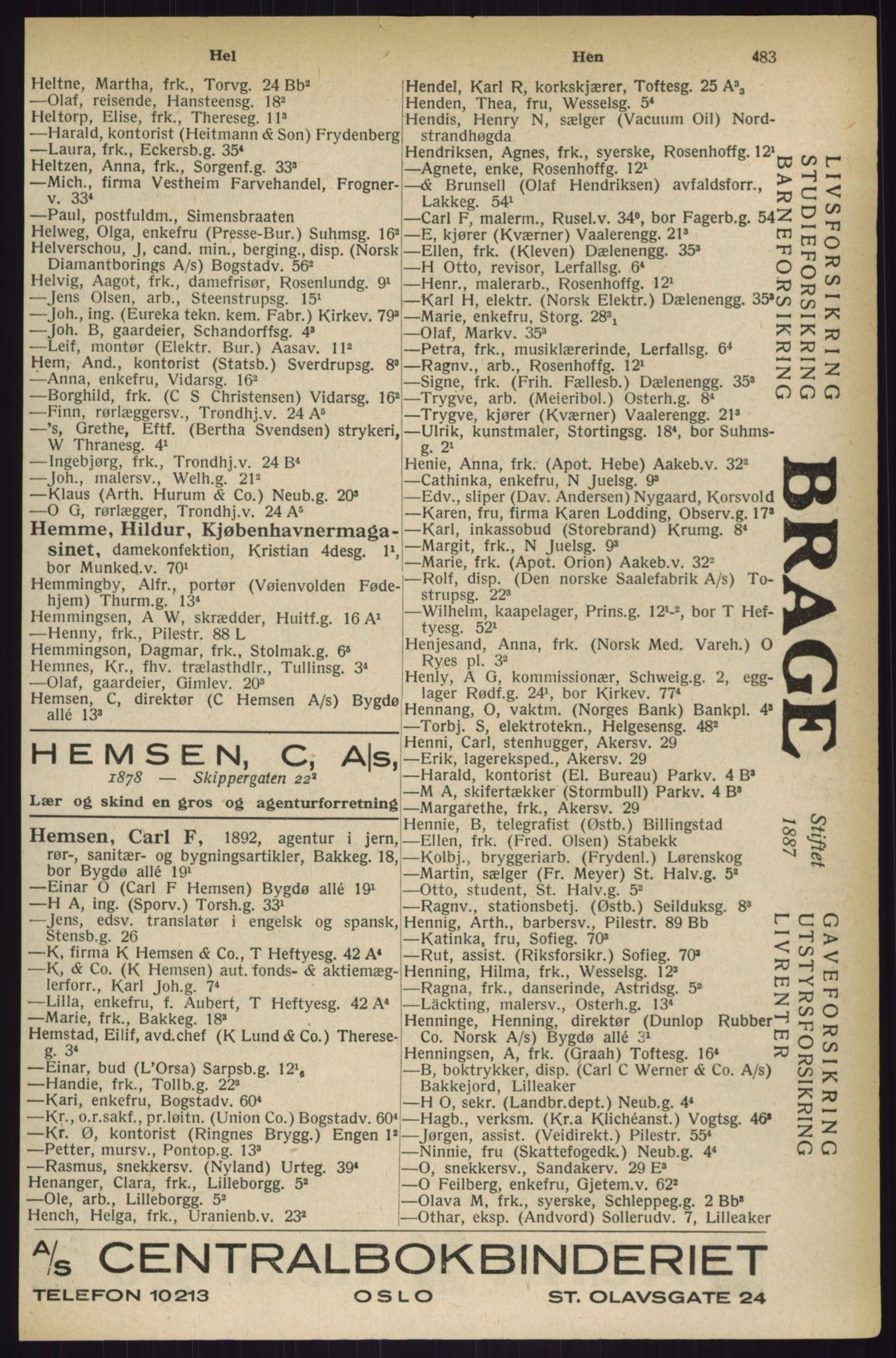 Kristiania/Oslo adressebok, PUBL/-, 1927, s. 483