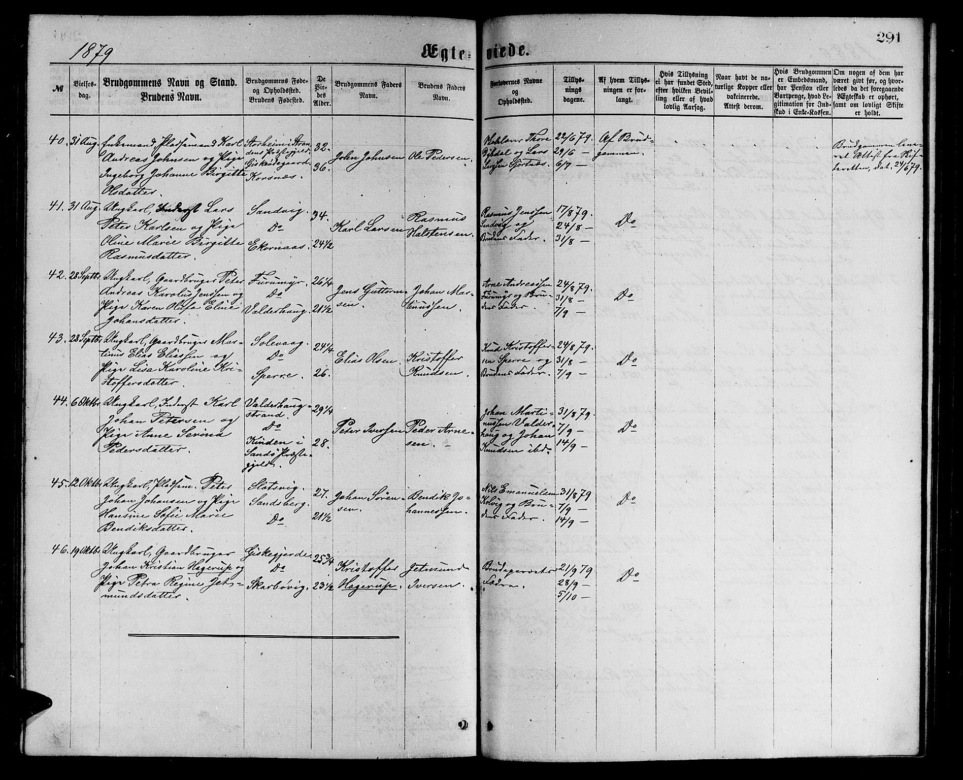Ministerialprotokoller, klokkerbøker og fødselsregistre - Møre og Romsdal, AV/SAT-A-1454/528/L0429: Klokkerbok nr. 528C10, 1872-1886, s. 291