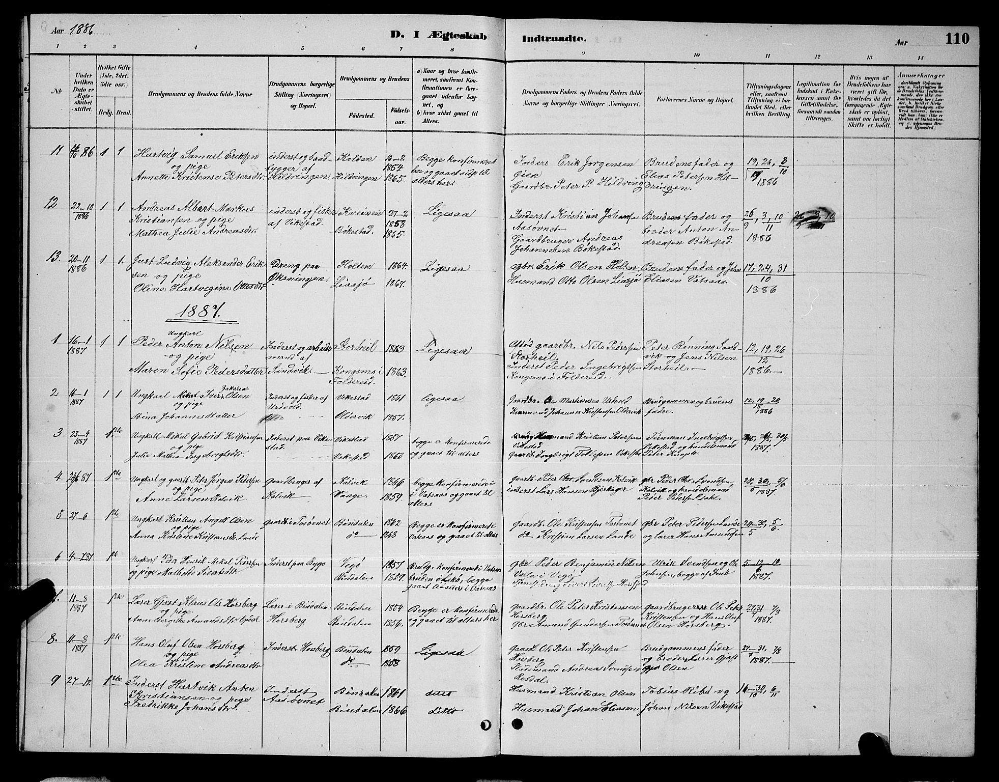 Ministerialprotokoller, klokkerbøker og fødselsregistre - Nordland, SAT/A-1459/810/L0160: Klokkerbok nr. 810C03, 1884-1896, s. 110