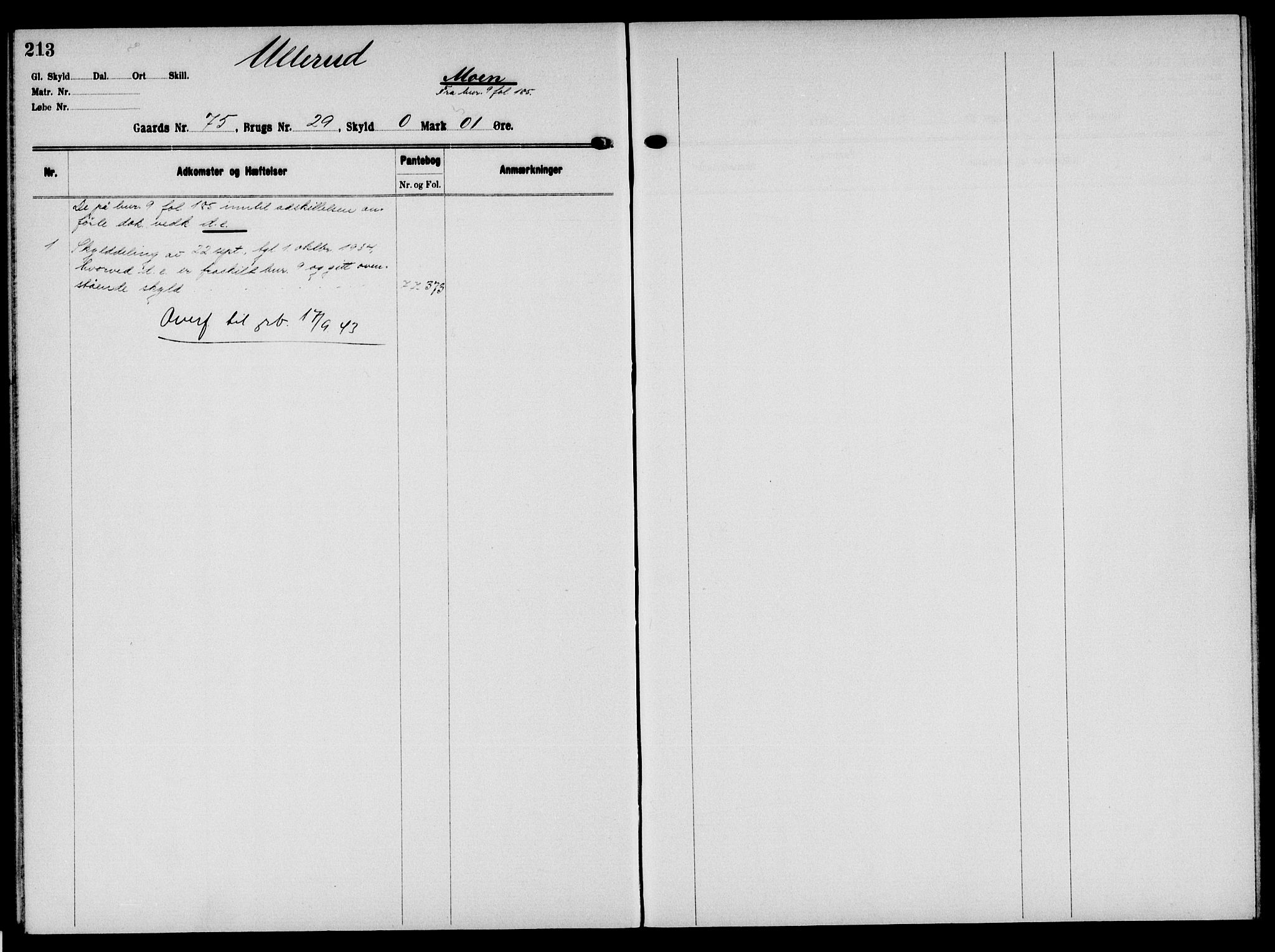 Solør tingrett, AV/SAH-TING-008/H/Ha/Hak/L0006: Panteregister nr. VI, 1900-1935, s. 213