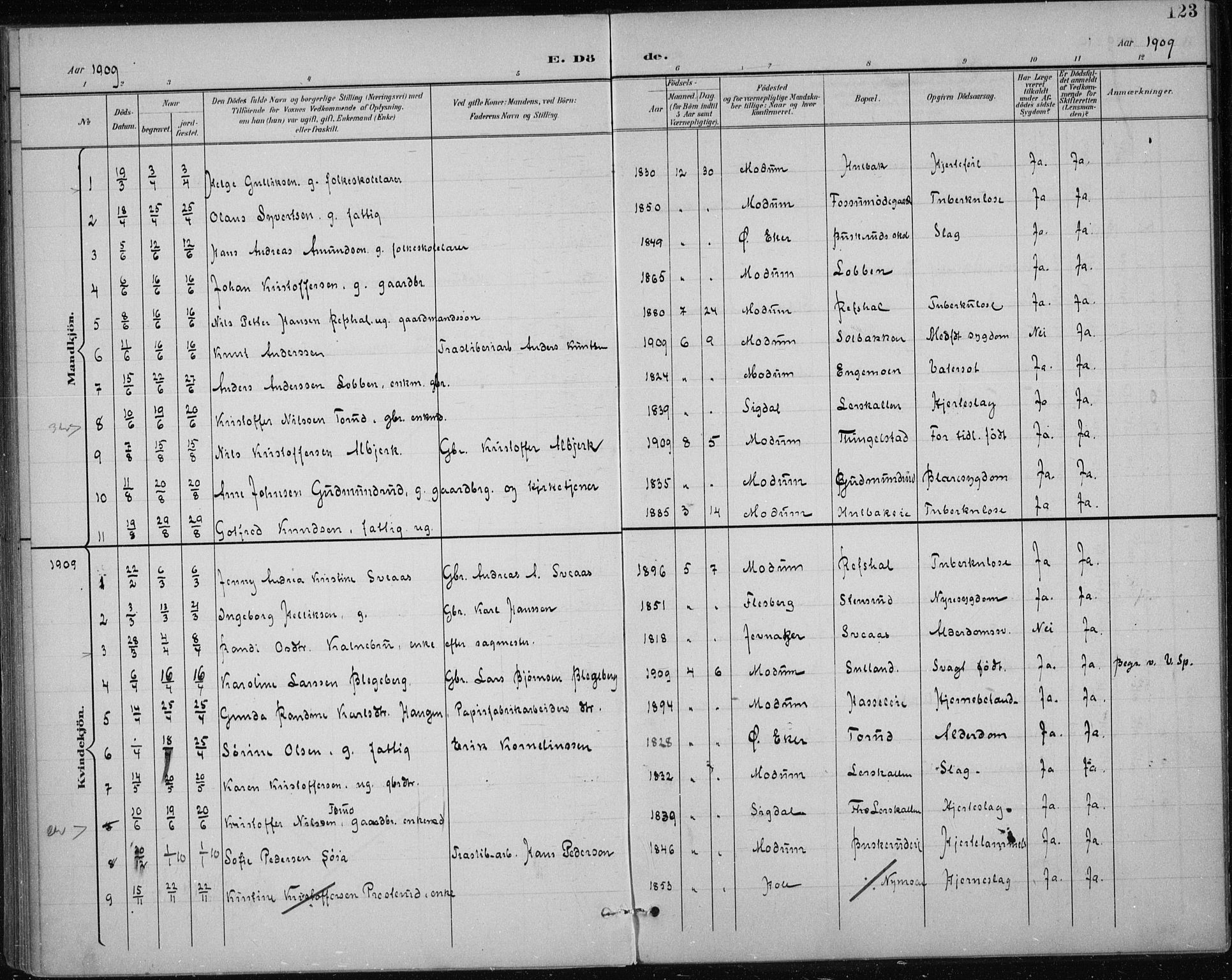 Modum kirkebøker, SAKO/A-234/F/Fa/L0017: Ministerialbok nr. 17, 1900-1915, s. 123