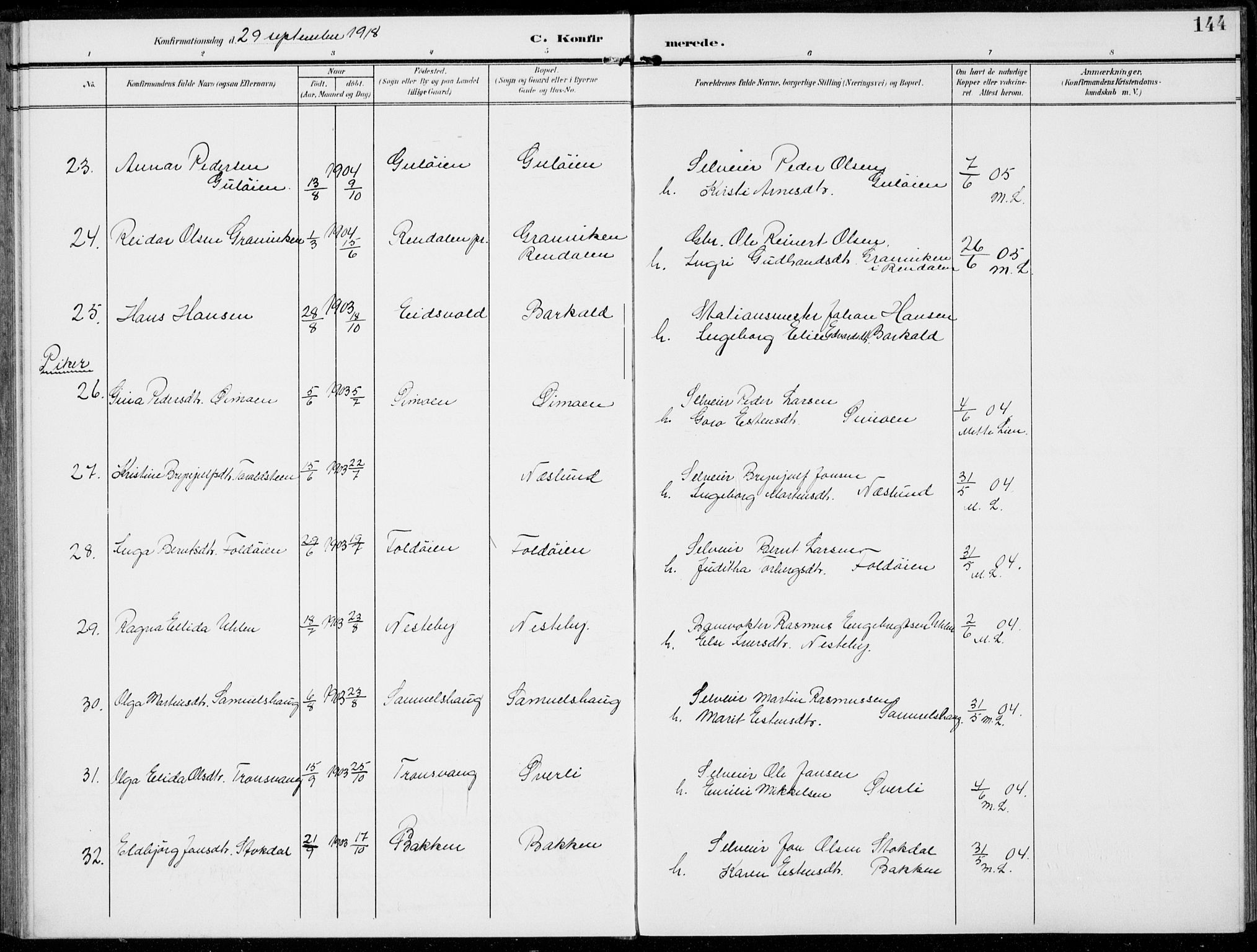 Alvdal prestekontor, AV/SAH-PREST-060/H/Ha/Haa/L0004: Ministerialbok nr. 4, 1907-1919, s. 144