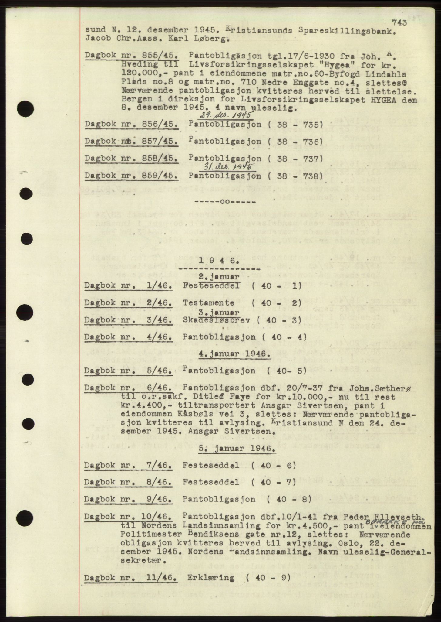 Kristiansund byfogd, AV/SAT-A-4587/A/27: Pantebok nr. 32b, 1945-1950, Dagboknr: 855/1945