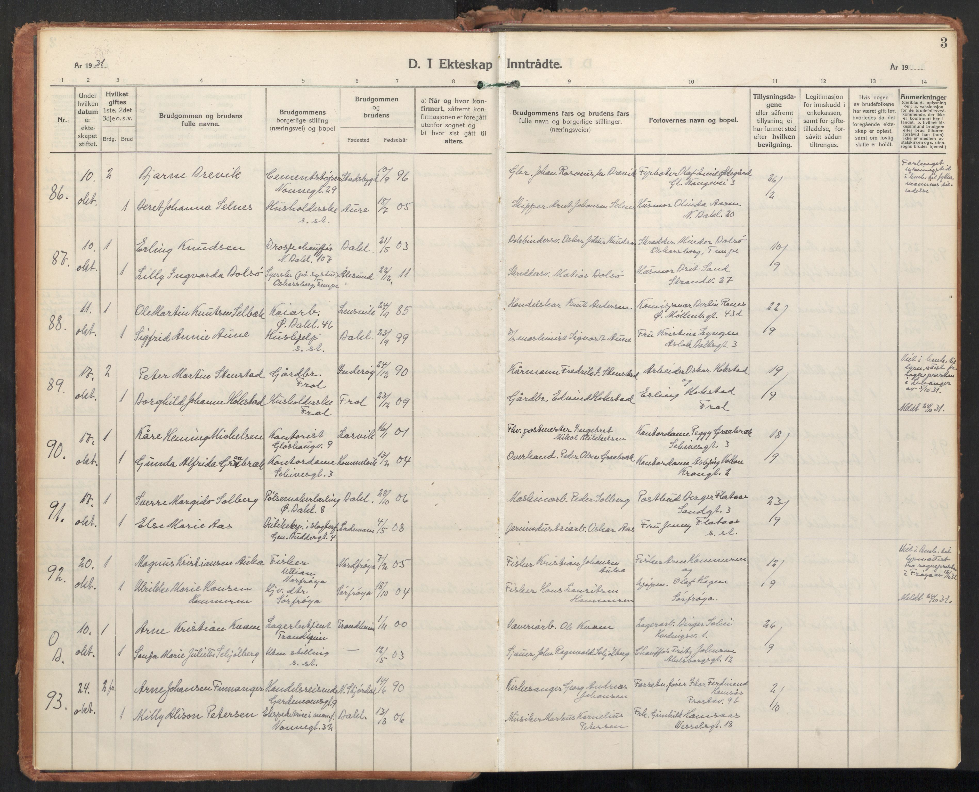 Ministerialprotokoller, klokkerbøker og fødselsregistre - Sør-Trøndelag, SAT/A-1456/604/L0209: Ministerialbok nr. 604A29, 1931-1945, s. 3