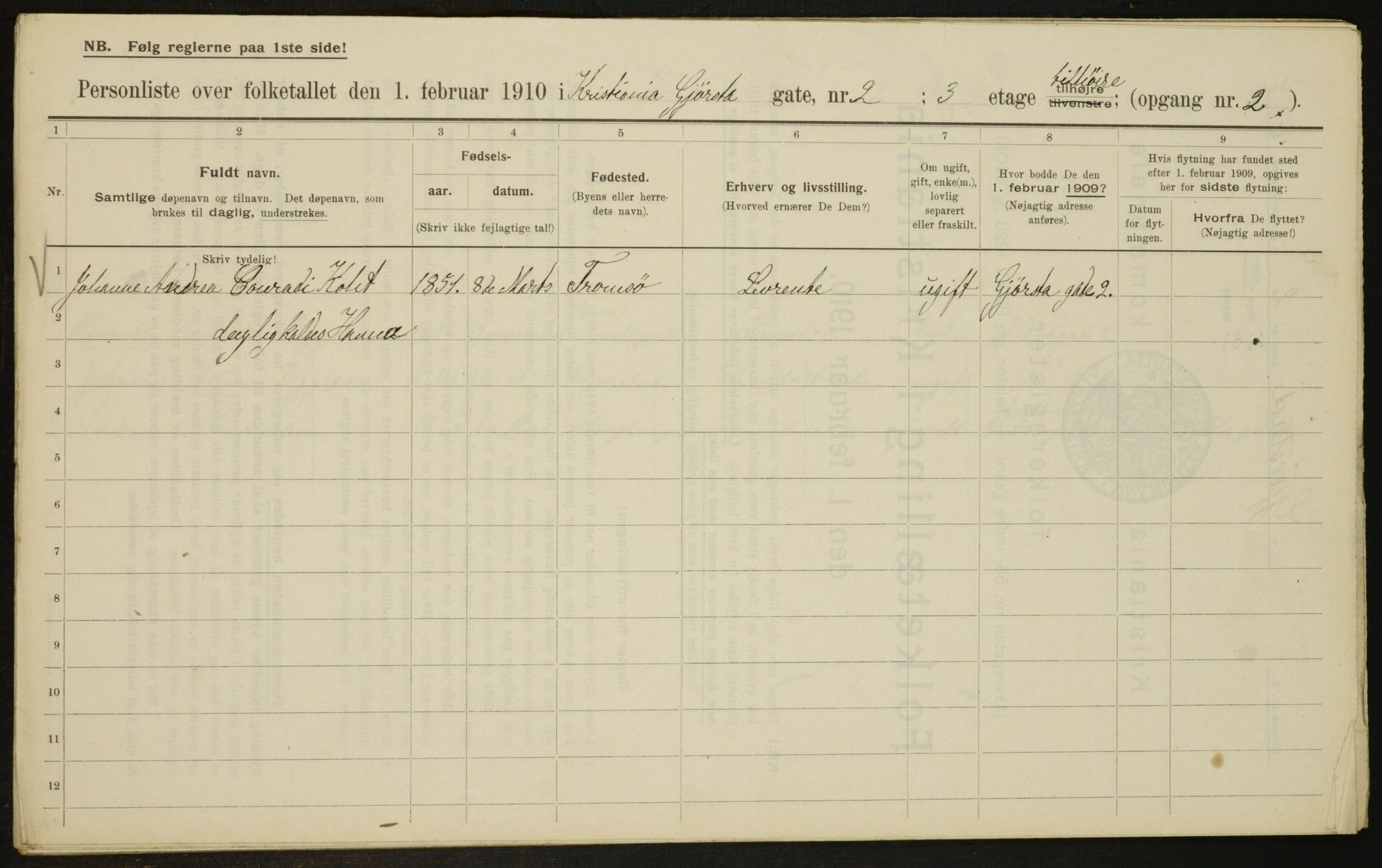 OBA, Kommunal folketelling 1.2.1910 for Kristiania, 1910, s. 27846