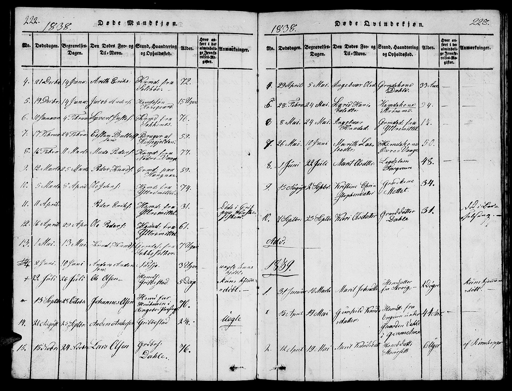 Ministerialprotokoller, klokkerbøker og fødselsregistre - Møre og Romsdal, SAT/A-1454/547/L0610: Klokkerbok nr. 547C01, 1818-1839, s. 222-223