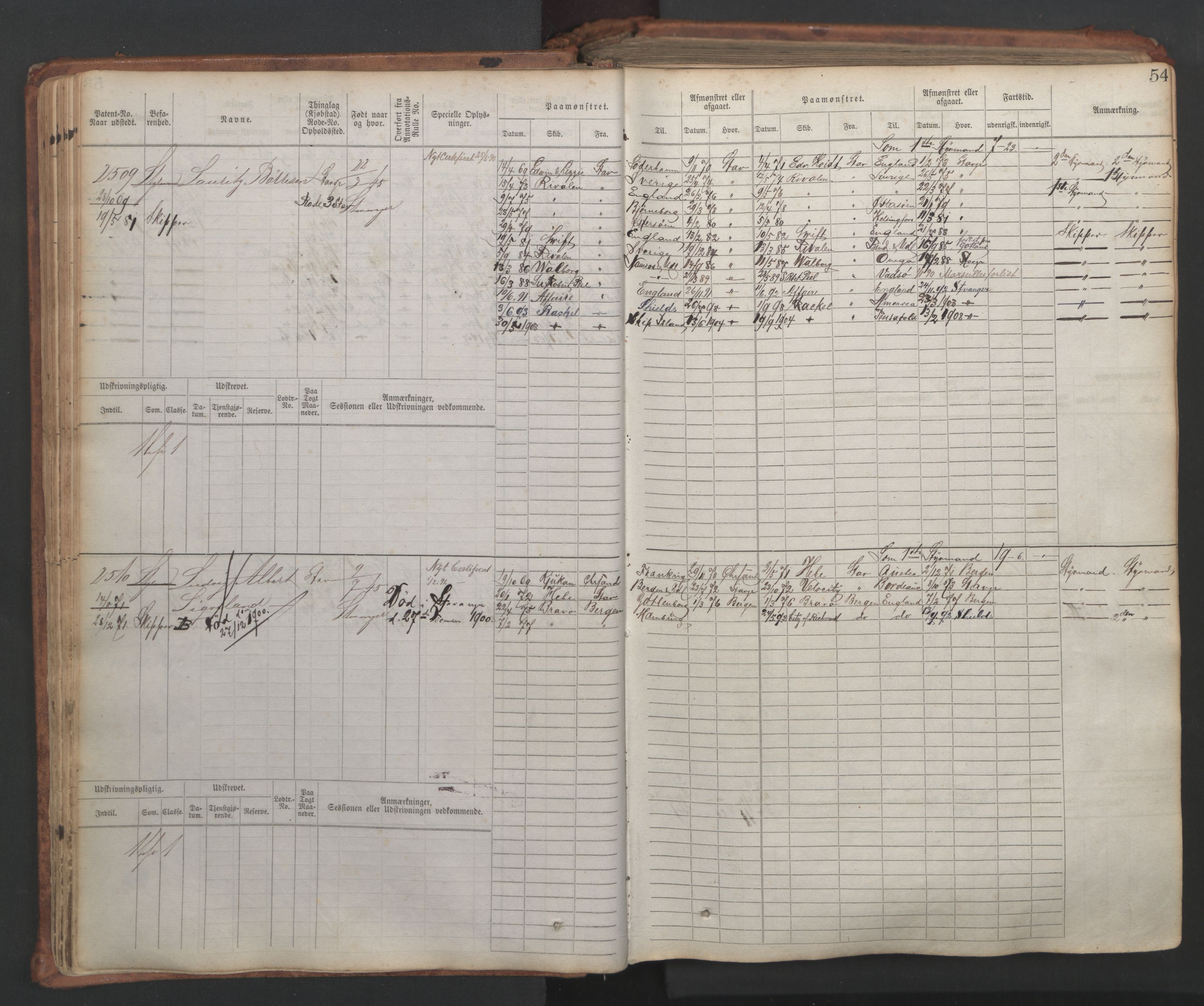 Stavanger sjømannskontor, AV/SAST-A-102006/F/Fb/Fbb/L0007: Sjøfartshovedrulle, patentnr. 2403-3604, 1869-1880, s. 59