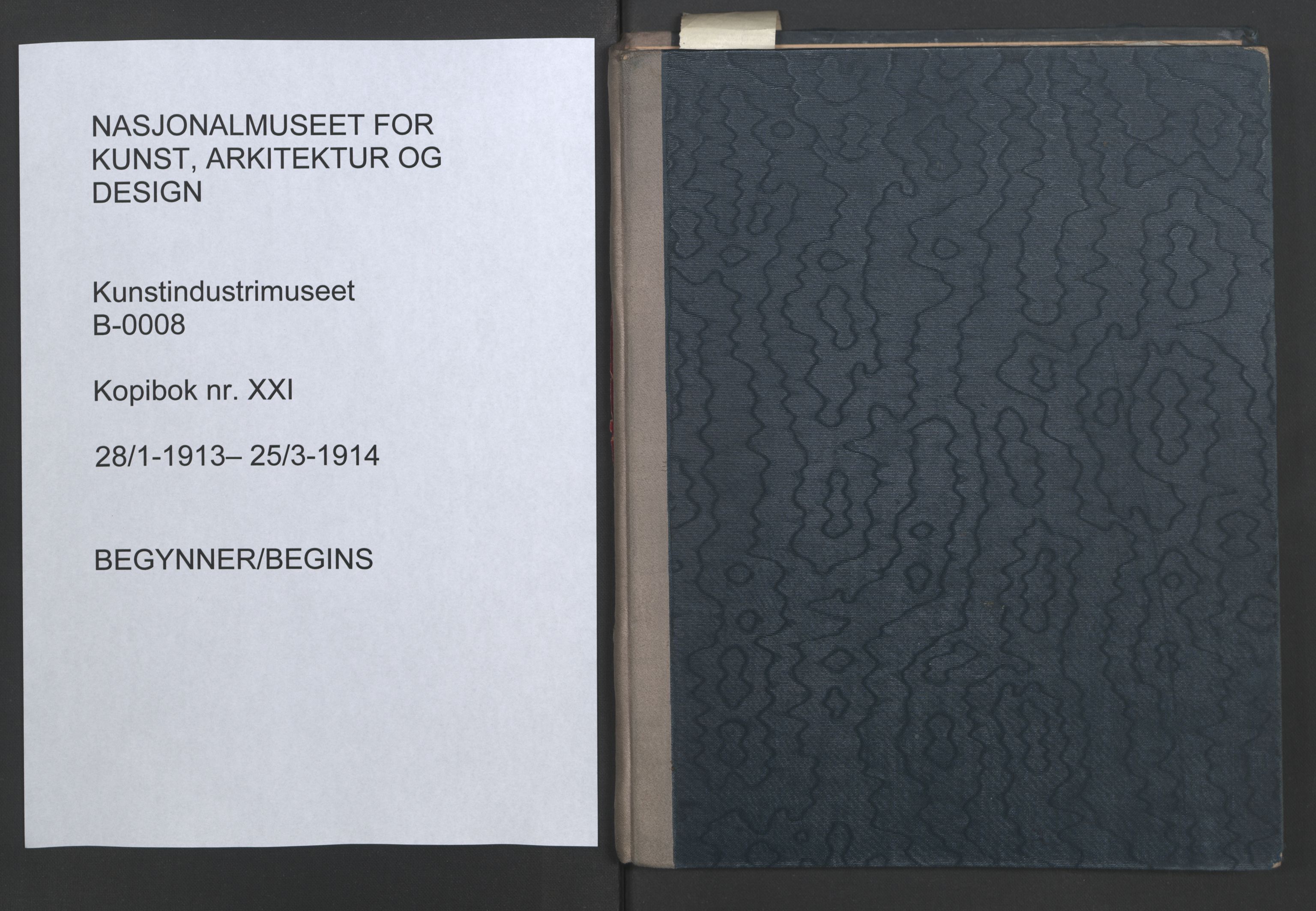 Kunstindustrimuseet i Oslo, NMFK/KIM-1001/B/L0008/0002: Kopibok / Kopibok XXI, 1913-1914, s. 1