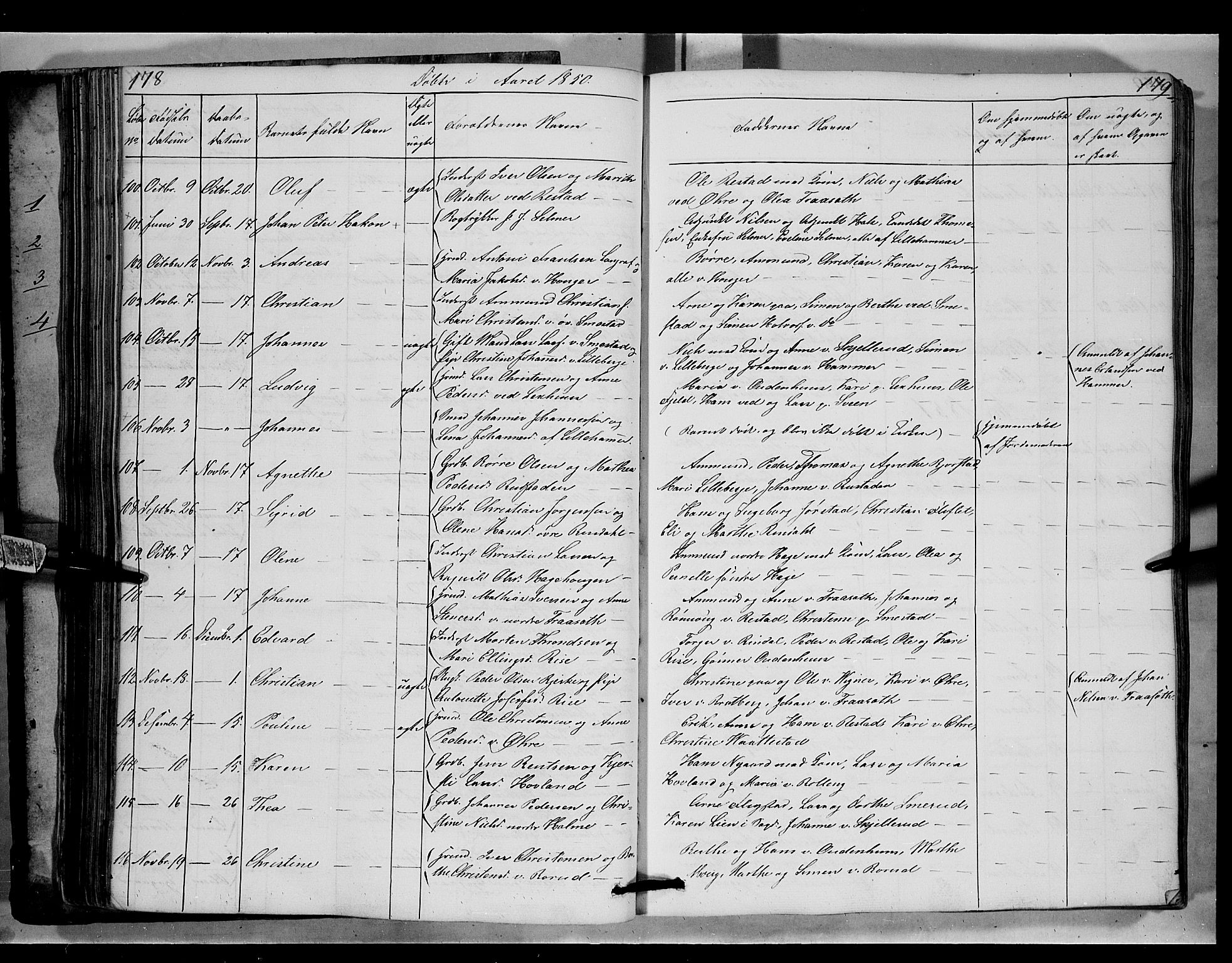 Fåberg prestekontor, AV/SAH-PREST-086/H/Ha/Hab/L0006: Klokkerbok nr. 6, 1837-1855, s. 178-179