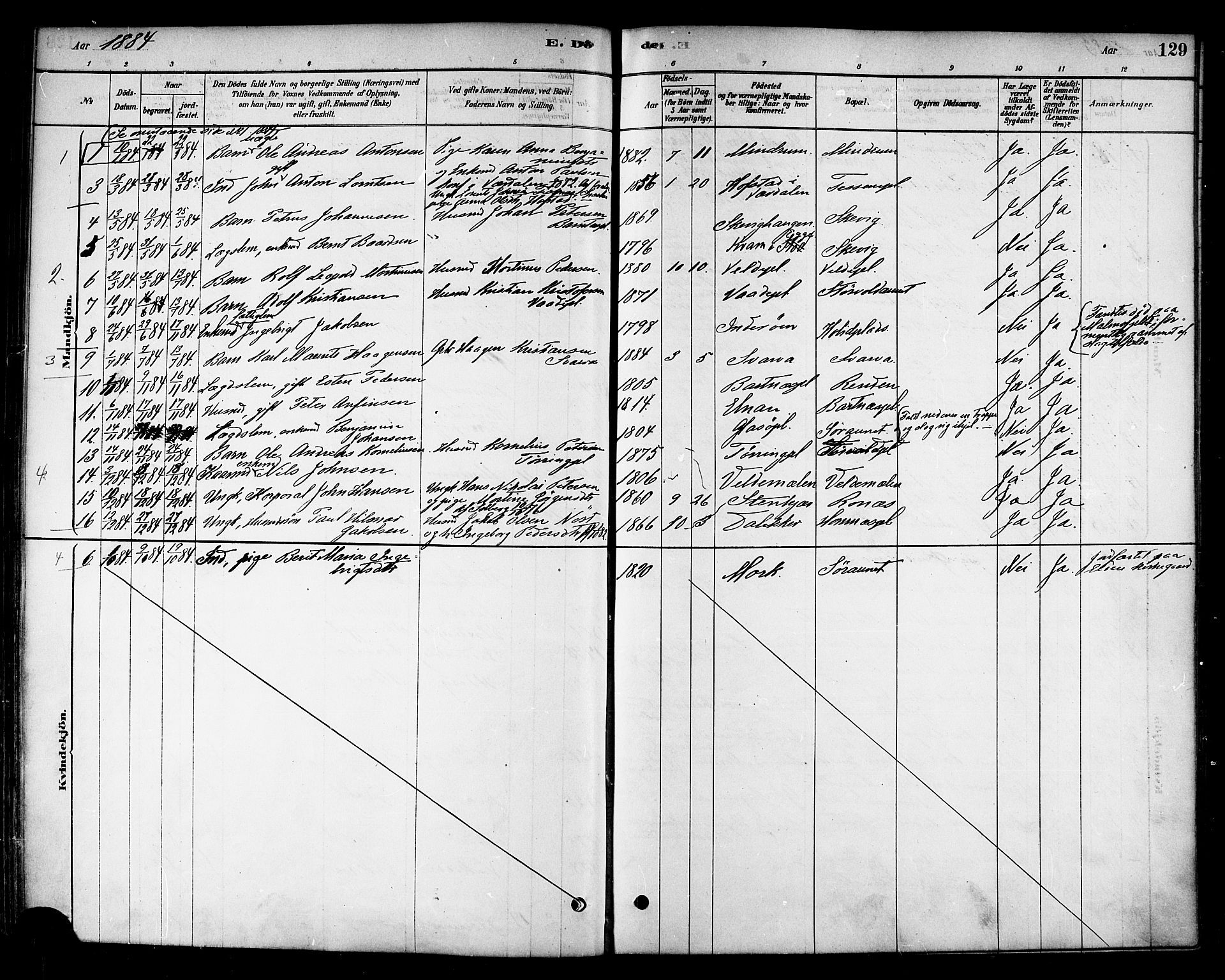 Ministerialprotokoller, klokkerbøker og fødselsregistre - Nord-Trøndelag, AV/SAT-A-1458/741/L0395: Ministerialbok nr. 741A09, 1878-1888, s. 129