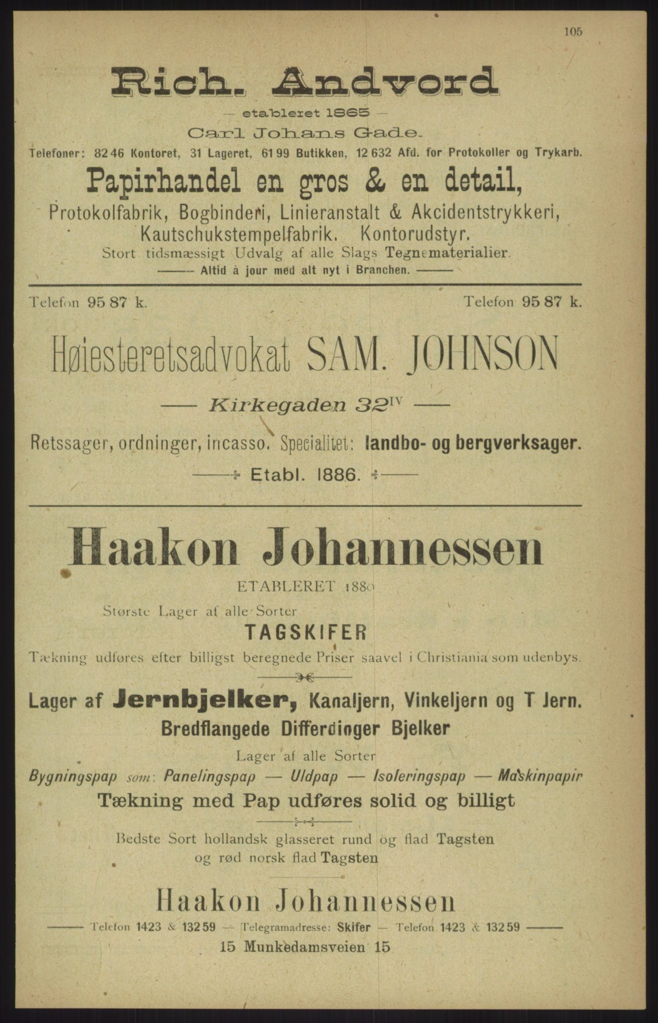 Kristiania/Oslo adressebok, PUBL/-, 1911, s. 105