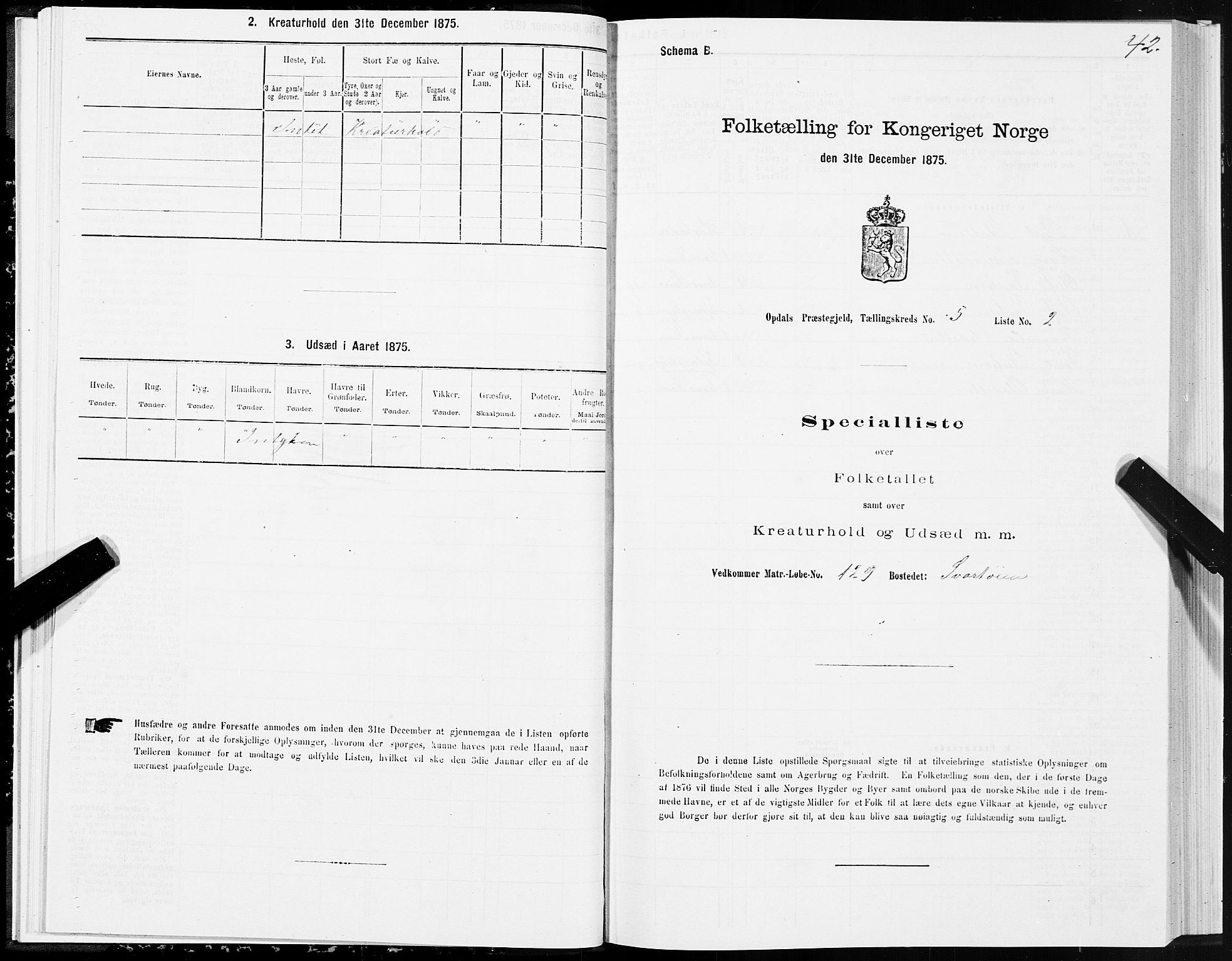 SAT, Folketelling 1875 for 1634P Oppdal prestegjeld, 1875, s. 3042