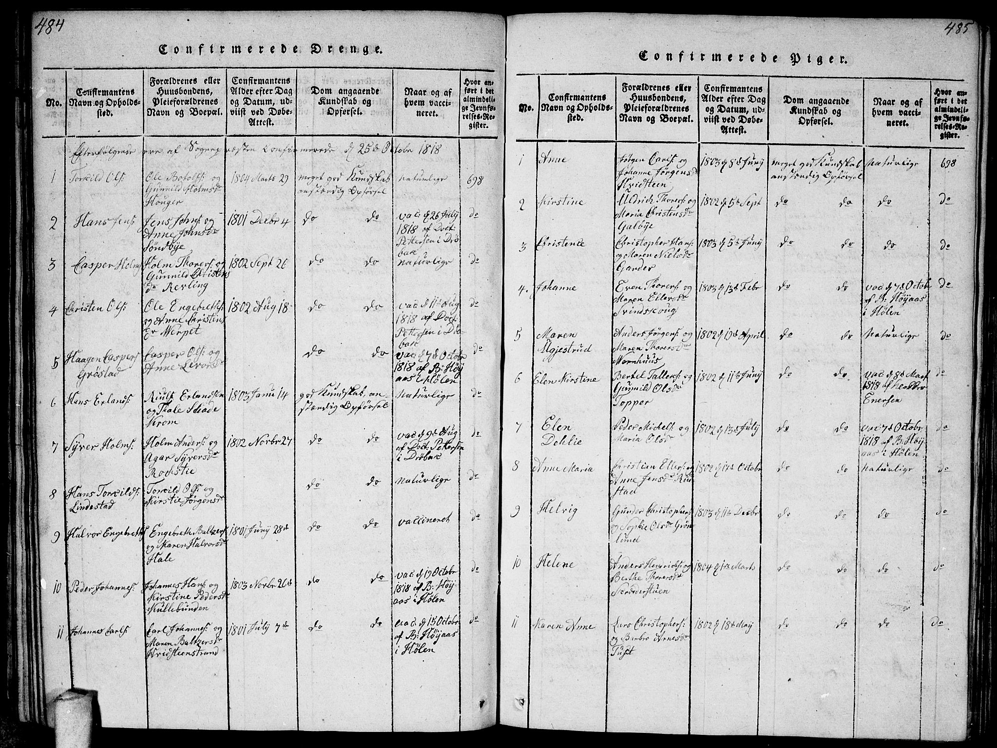 Vestby prestekontor Kirkebøker, SAO/A-10893/F/Fa/L0005: Ministerialbok nr. I 5, 1814-1827, s. 484-485