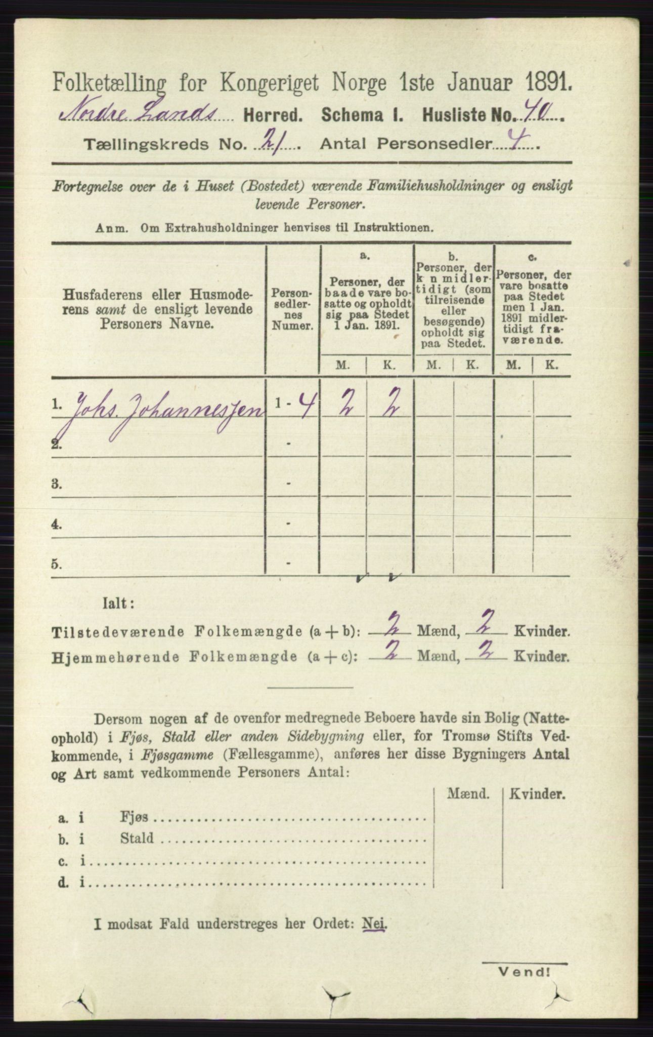 RA, Folketelling 1891 for 0538 Nordre Land herred, 1891, s. 5260