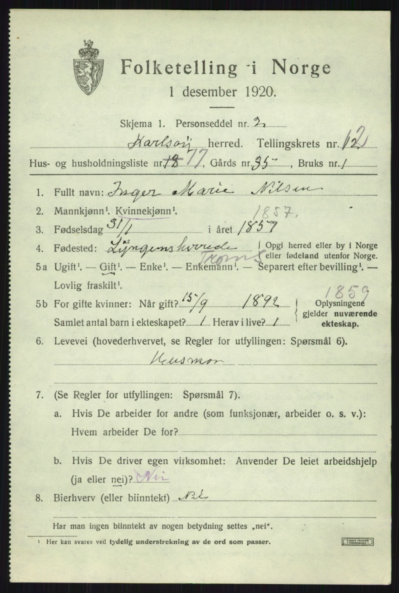 SATØ, Folketelling 1920 for 1936 Karlsøy herred, 1920, s. 4450