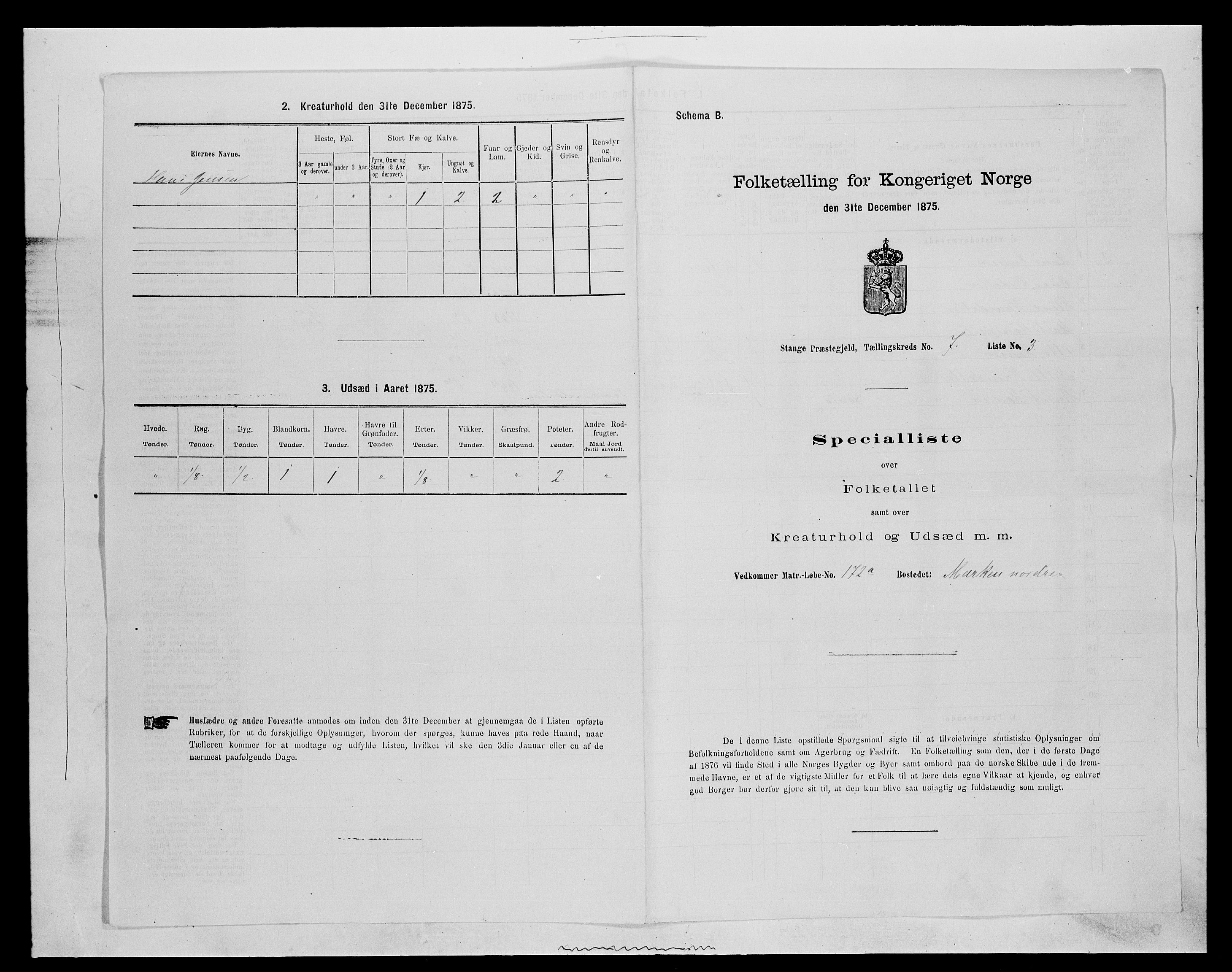 SAH, Folketelling 1875 for 0417P Stange prestegjeld, 1875, s. 1115