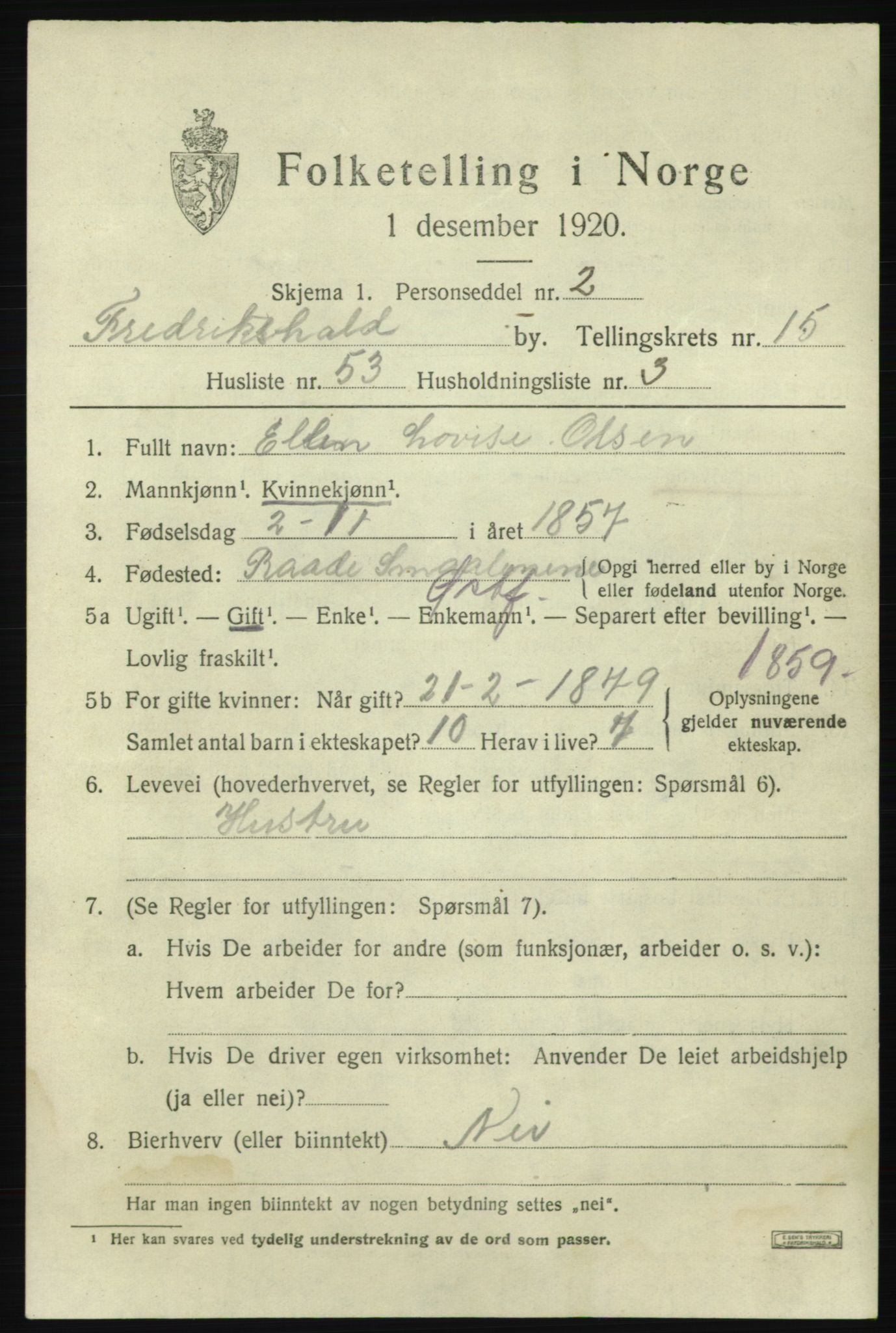 SAO, Folketelling 1920 for 0101 Fredrikshald kjøpstad, 1920, s. 24406