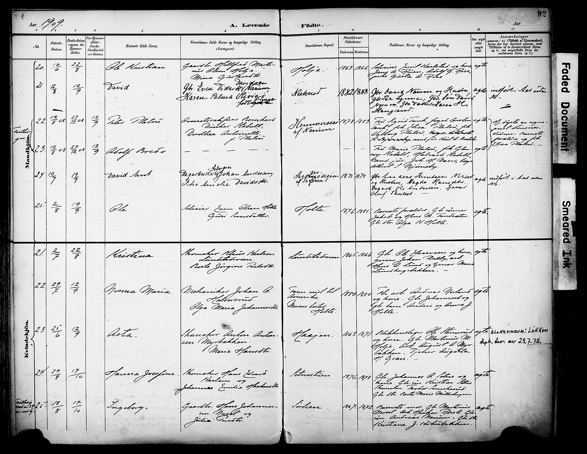 Vestre Toten prestekontor, SAH/PREST-108/H/Ha/Haa/L0013: Ministerialbok nr. 13, 1895-1911, s. 92