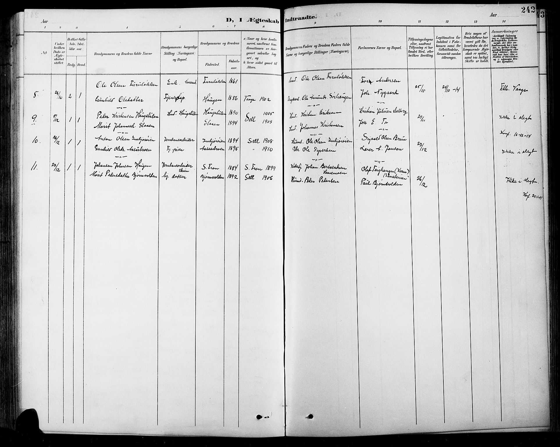 Sel prestekontor, AV/SAH-PREST-074/H/Ha/Hab/L0001: Klokkerbok nr. 1, 1894-1923, s. 242