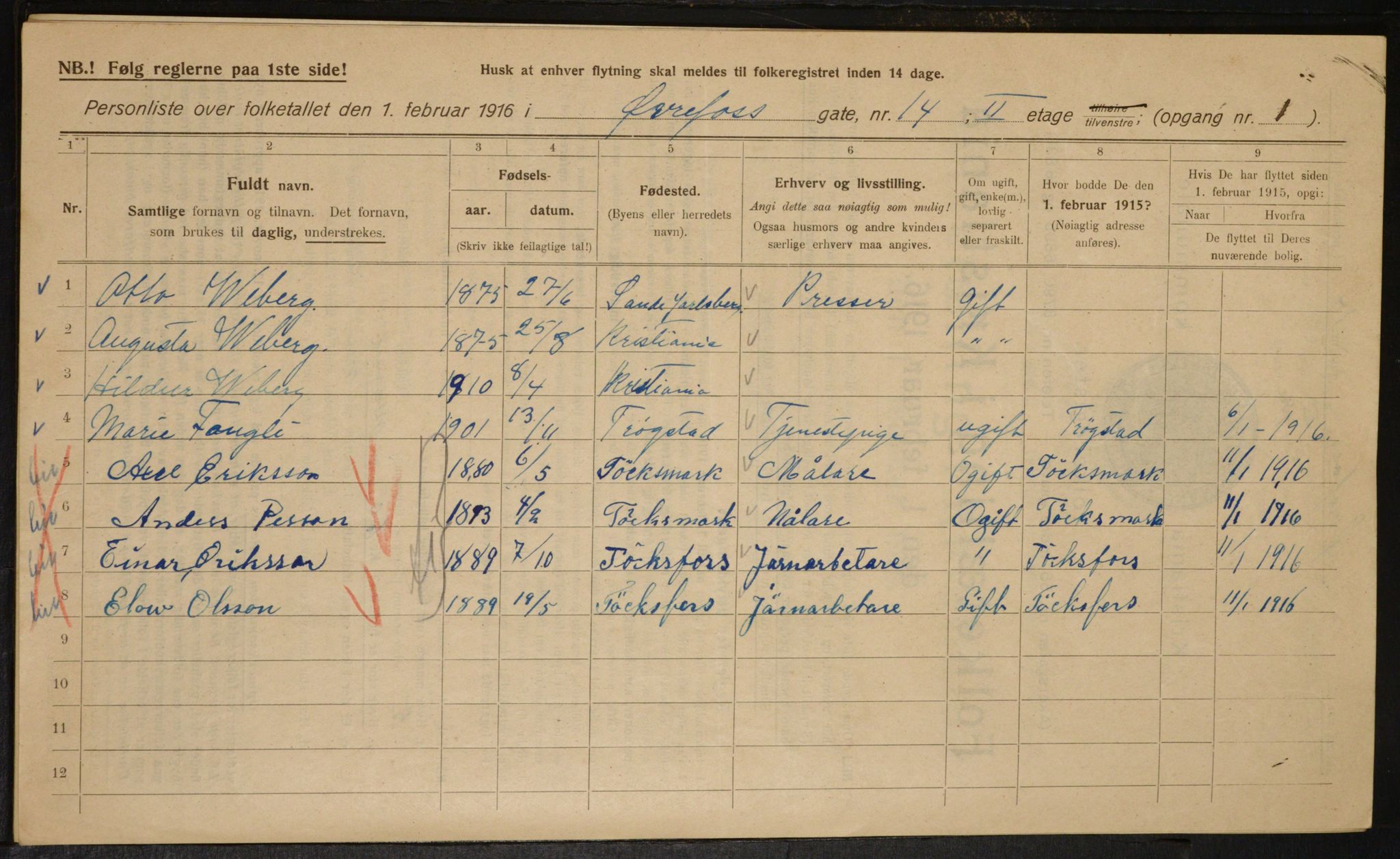 OBA, Kommunal folketelling 1.2.1916 for Kristiania, 1916, s. 133476