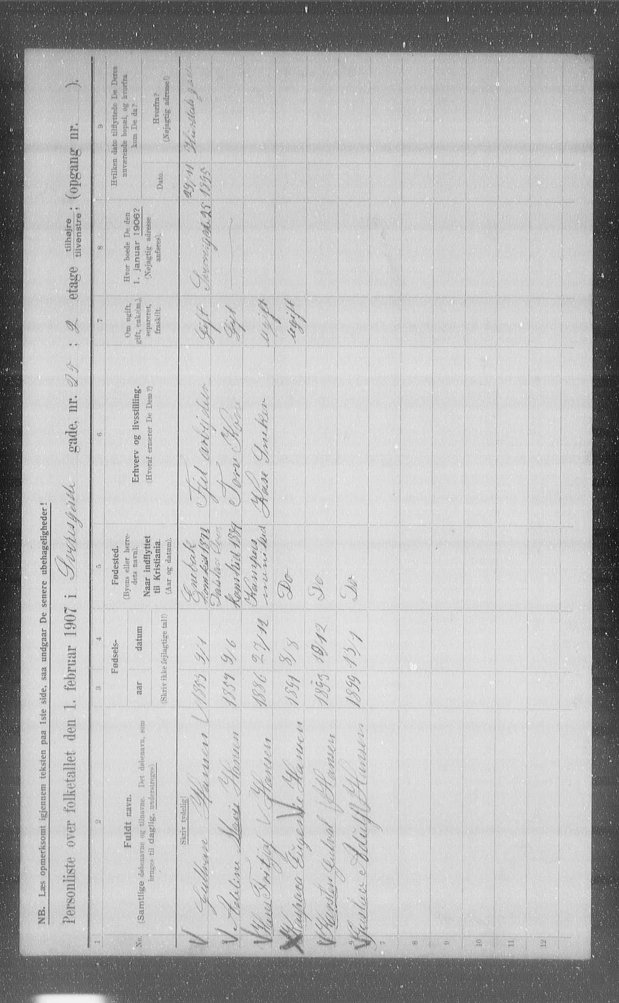 OBA, Kommunal folketelling 1.2.1907 for Kristiania kjøpstad, 1907, s. 53981