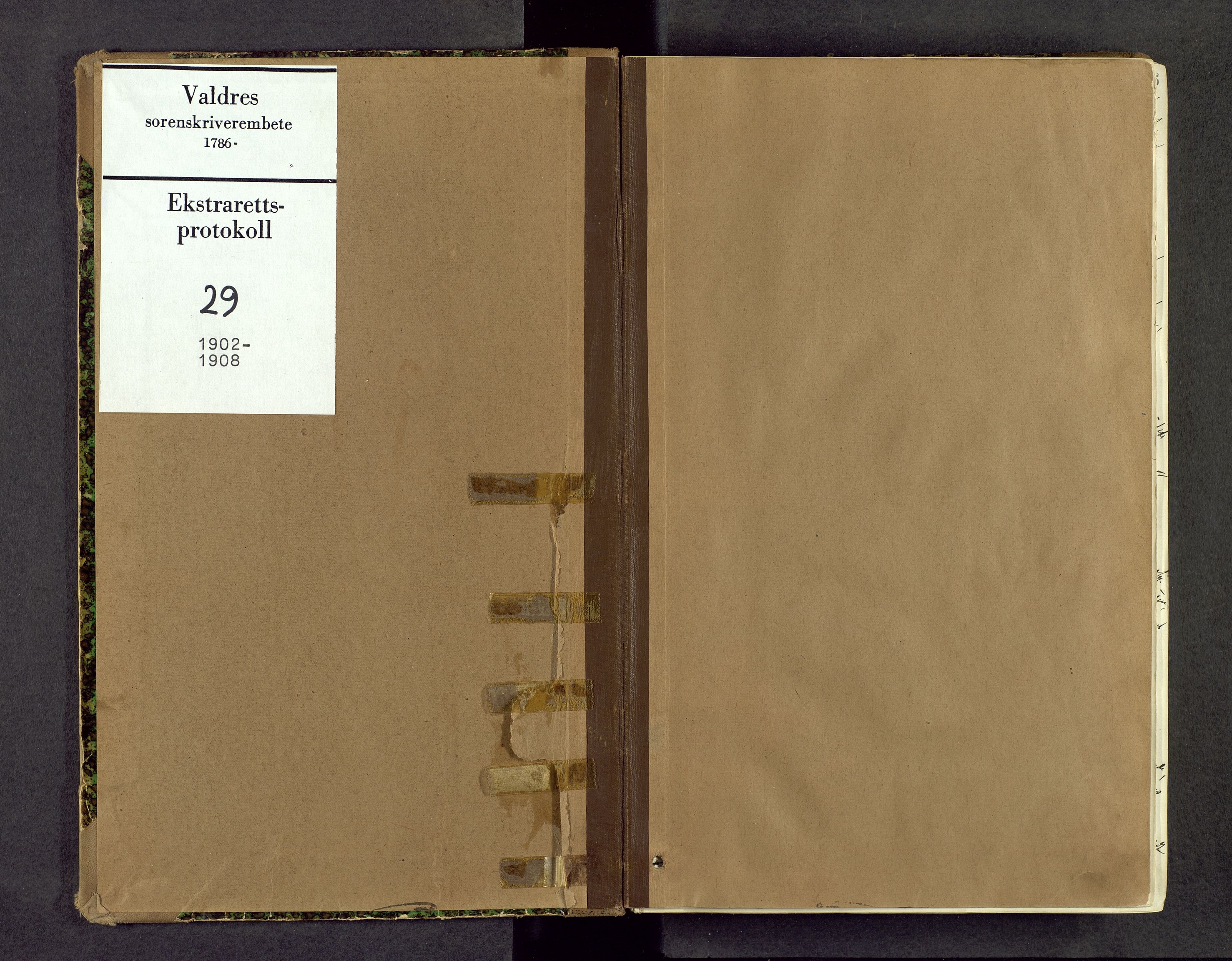 Valdres sorenskriveri, SAH/TING-016/G/Gc/L0029: Ekstrarettsprotokoll, 1902-1908