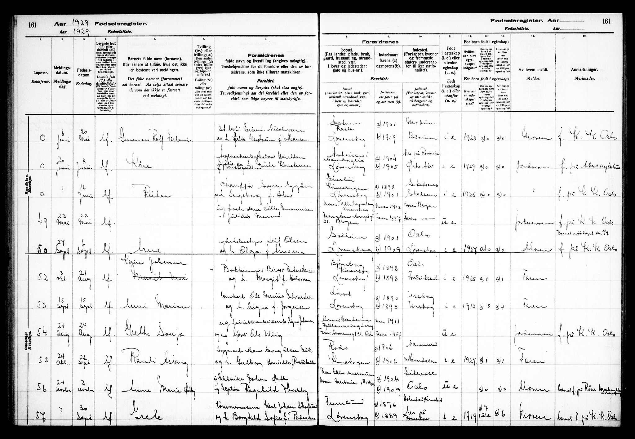 Skedsmo prestekontor Kirkebøker, AV/SAO-A-10033a/J/Jb/L0001: Fødselsregister nr. II 1, 1916-1932, s. 161