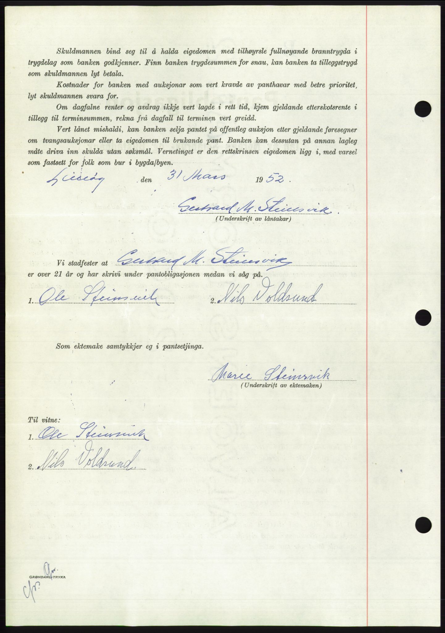 Søre Sunnmøre sorenskriveri, AV/SAT-A-4122/1/2/2C/L0121: Pantebok nr. 9B, 1951-1952, Dagboknr: 674/1952