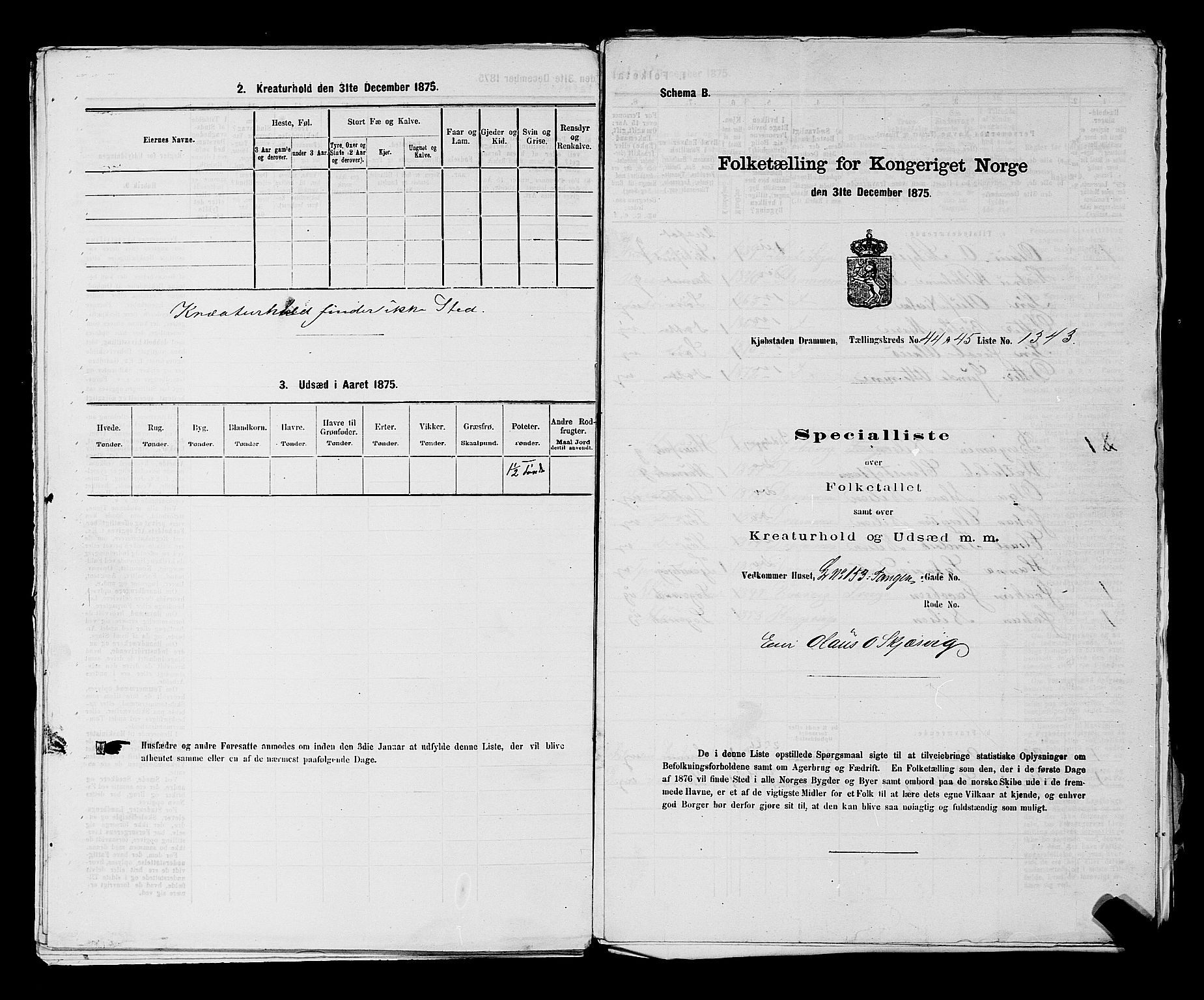 SAKO, Folketelling 1875 for 0602 Drammen kjøpstad, 1875, s. 3643
