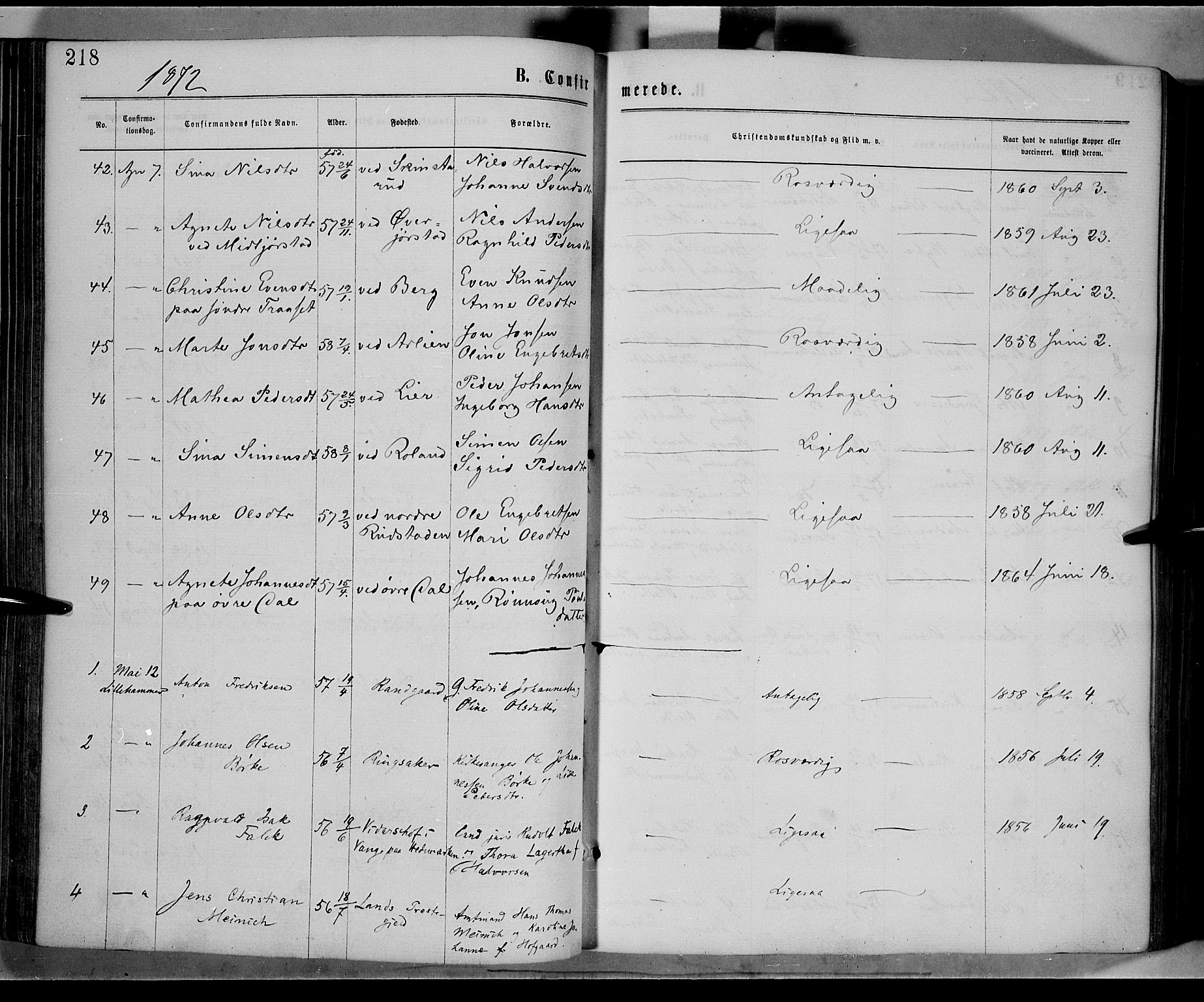 Fåberg prestekontor, AV/SAH-PREST-086/H/Ha/Haa/L0007: Ministerialbok nr. 7, 1868-1878, s. 218