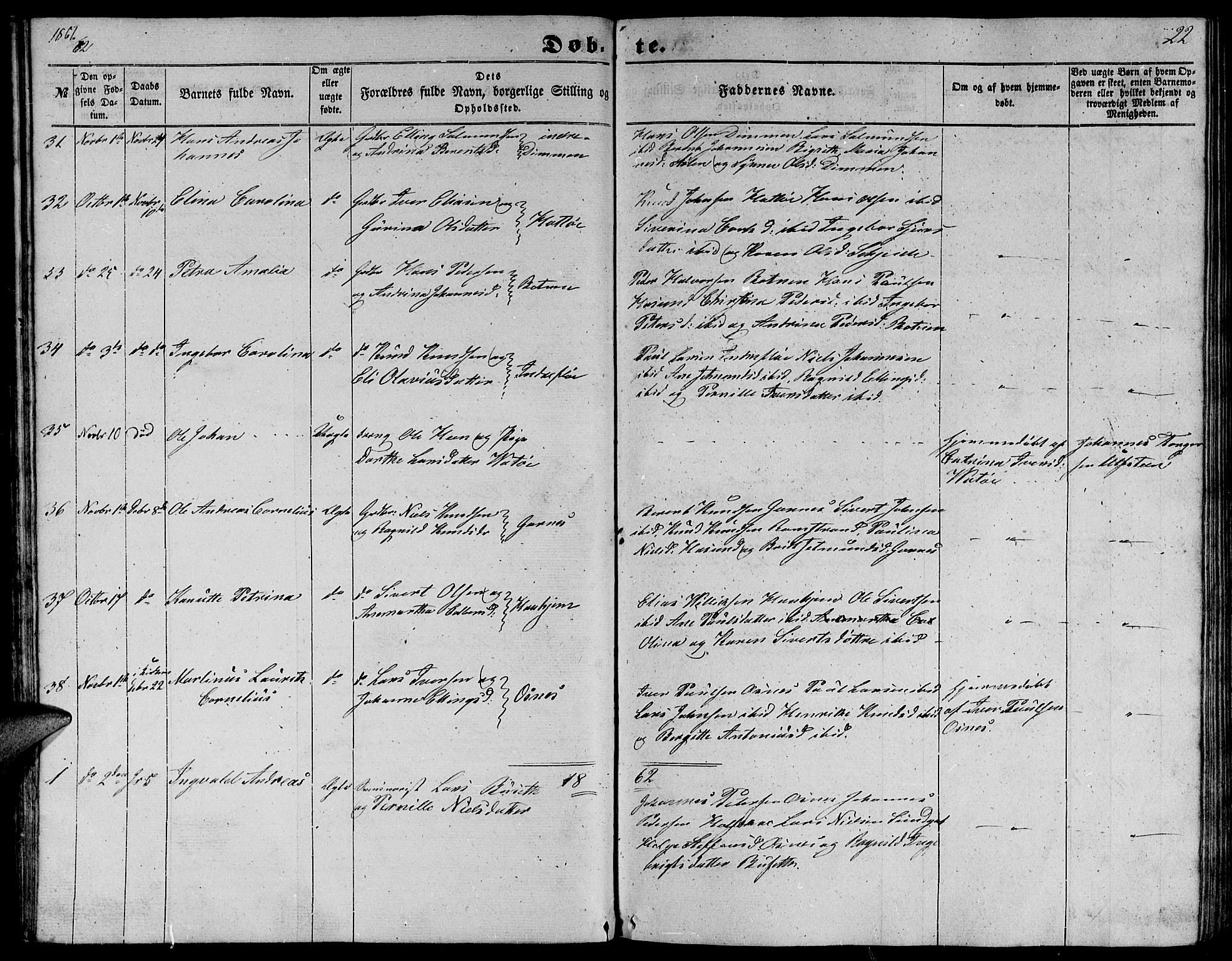 Ministerialprotokoller, klokkerbøker og fødselsregistre - Møre og Romsdal, SAT/A-1454/509/L0111: Klokkerbok nr. 509C01, 1854-1882, s. 22