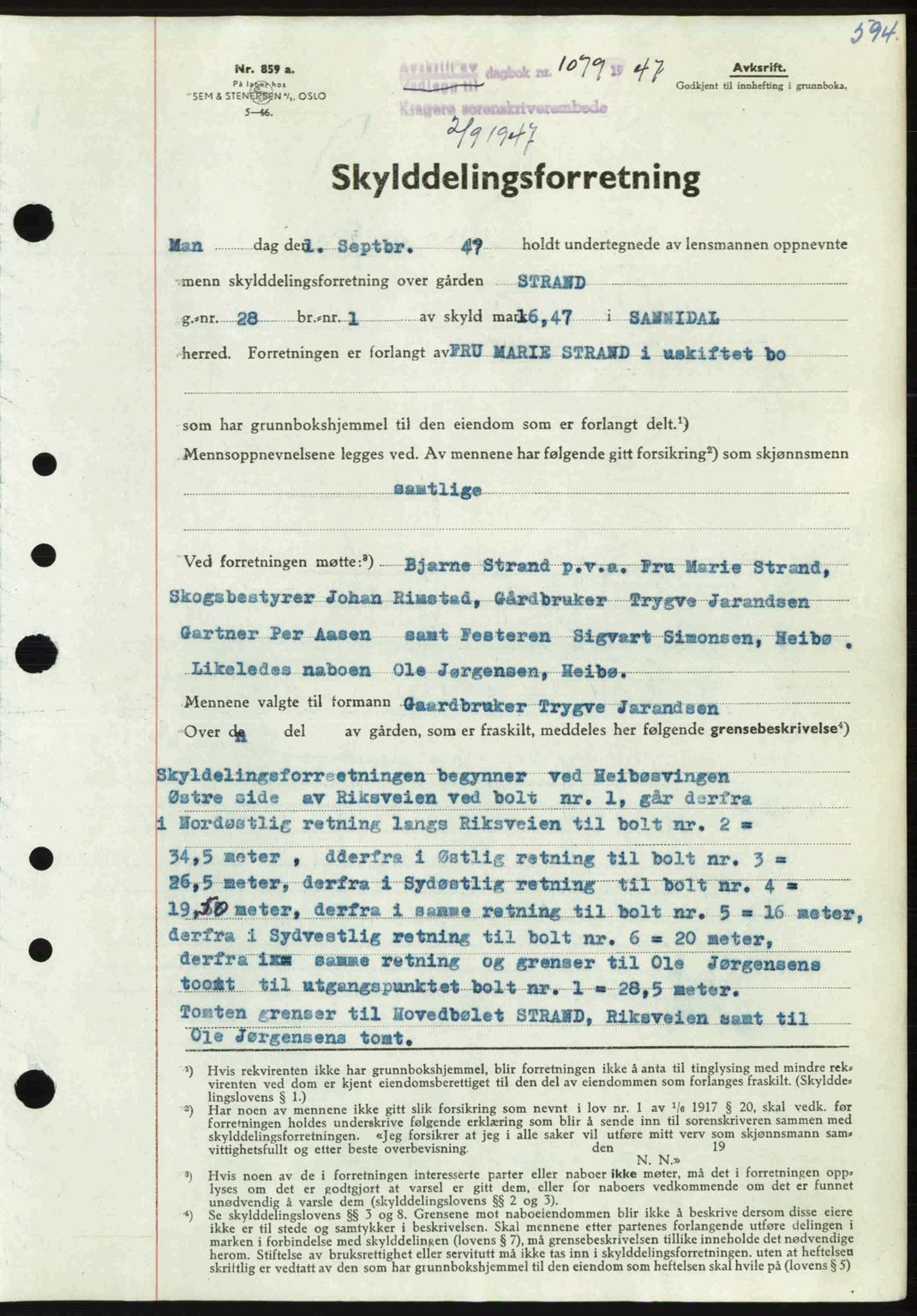 Kragerø sorenskriveri, SAKO/A-65/G/Ga/Gab/L0061: Pantebok nr. A-61, 1947-1947, Dagboknr: 1079/1947