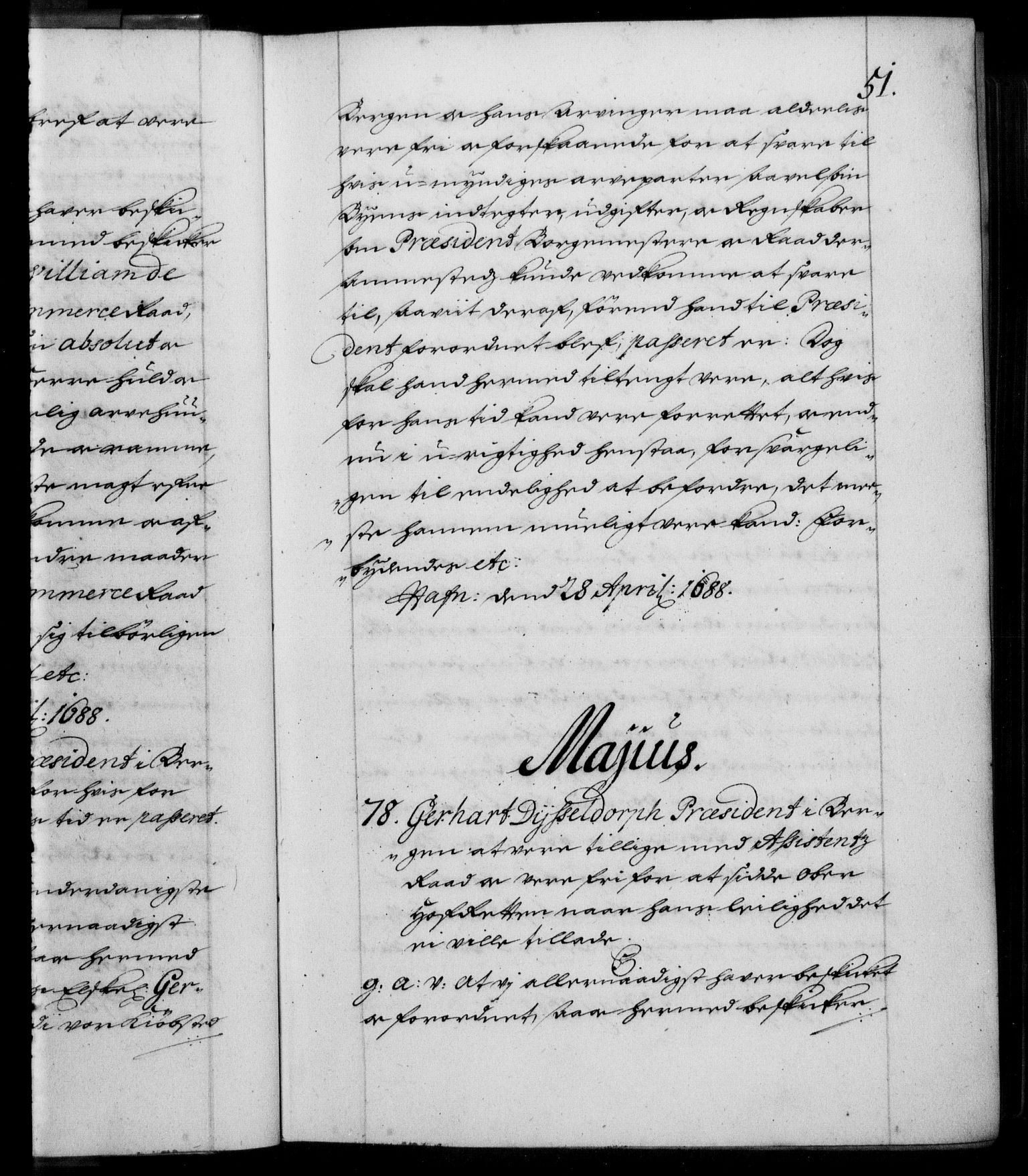 Danske Kanselli 1572-1799, RA/EA-3023/F/Fc/Fca/Fcaa/L0015: Norske registre (mikrofilm), 1688-1691, s. 51a