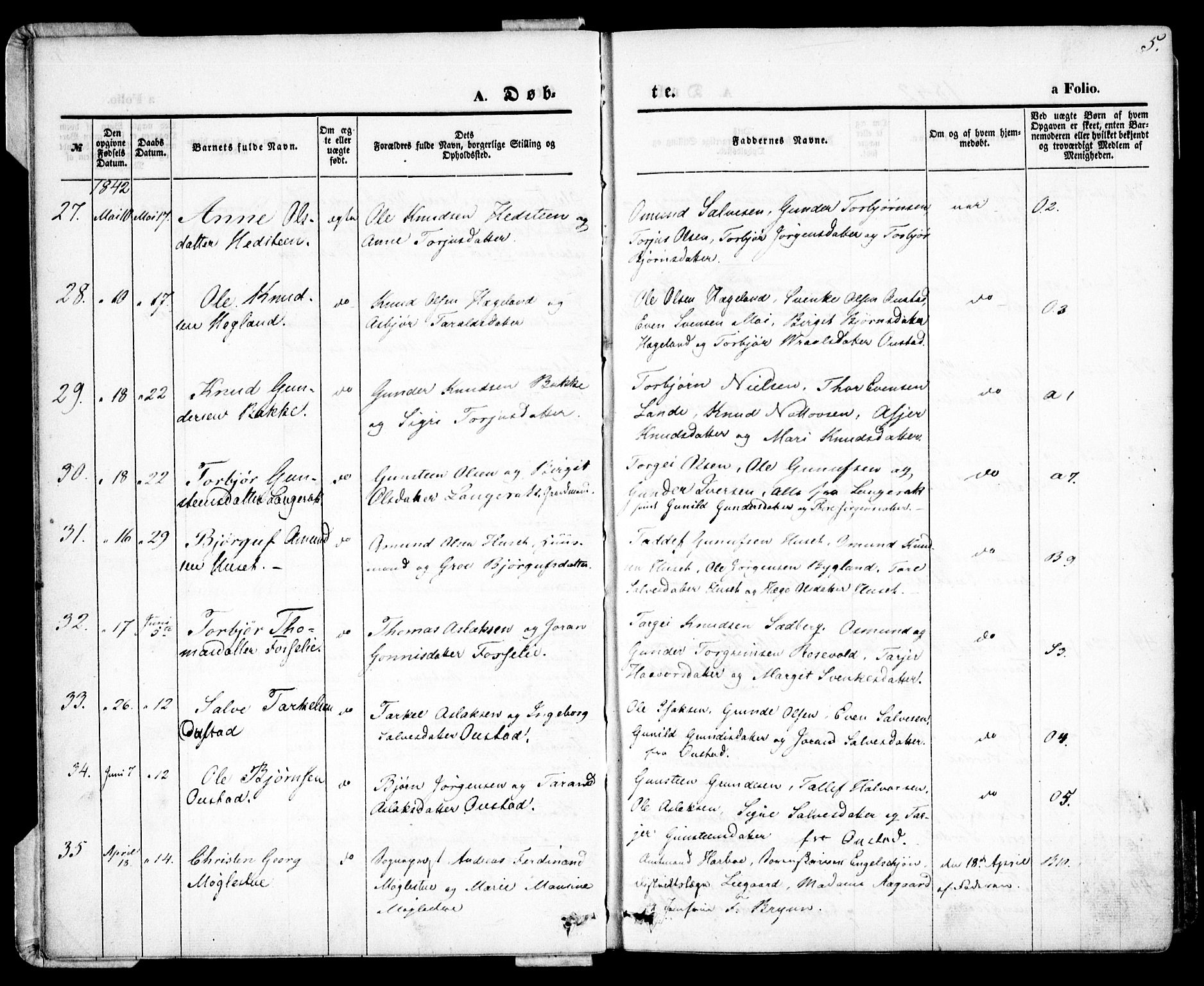 Bygland sokneprestkontor, SAK/1111-0006/F/Fa/Fab/L0004: Ministerialbok nr. A 4, 1842-1858, s. 5