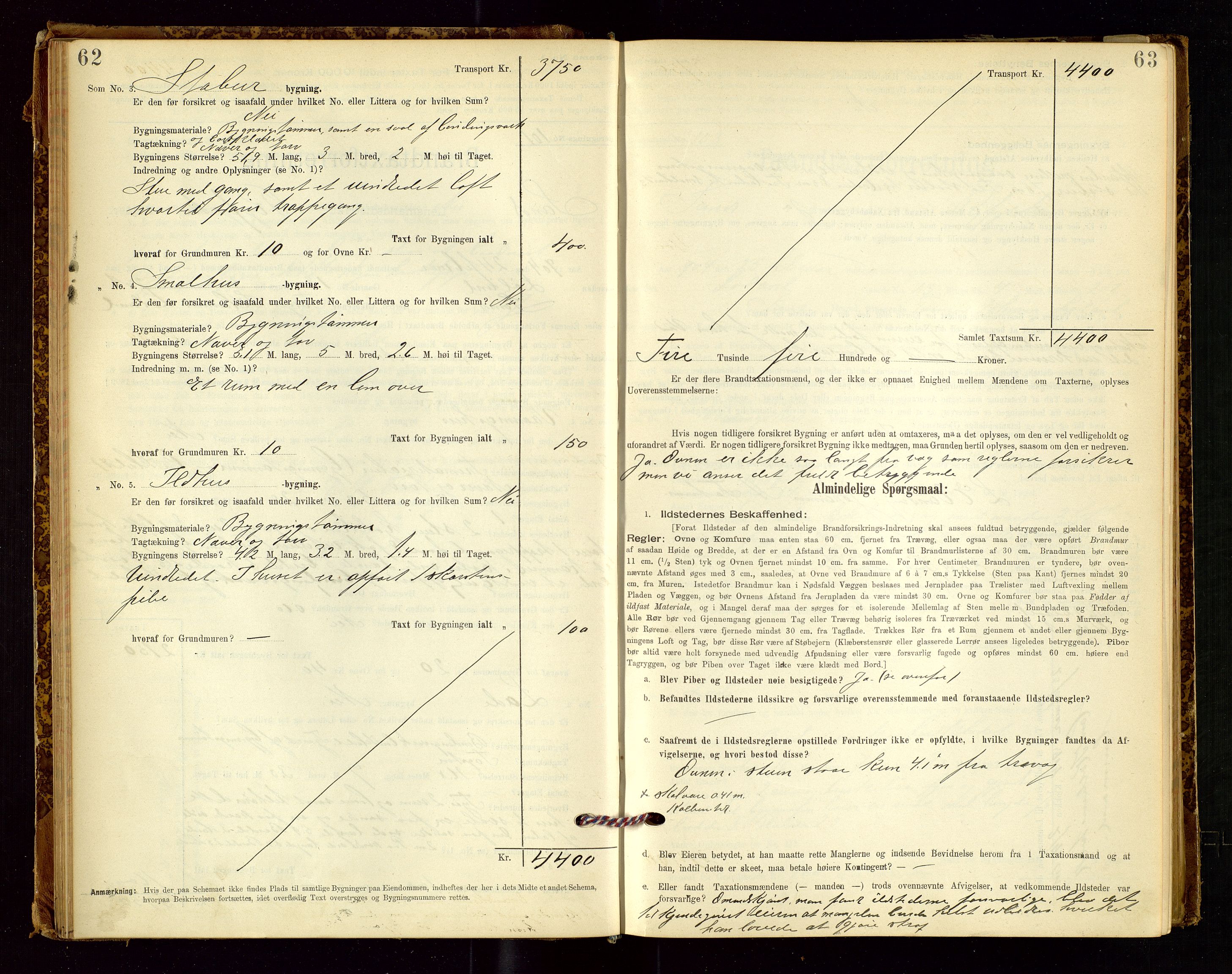 Sand lensmannskontor, AV/SAST-A-100415/Goc/L0001: "Brandtaxationsprotokol", 1895-1935, s. 62-63
