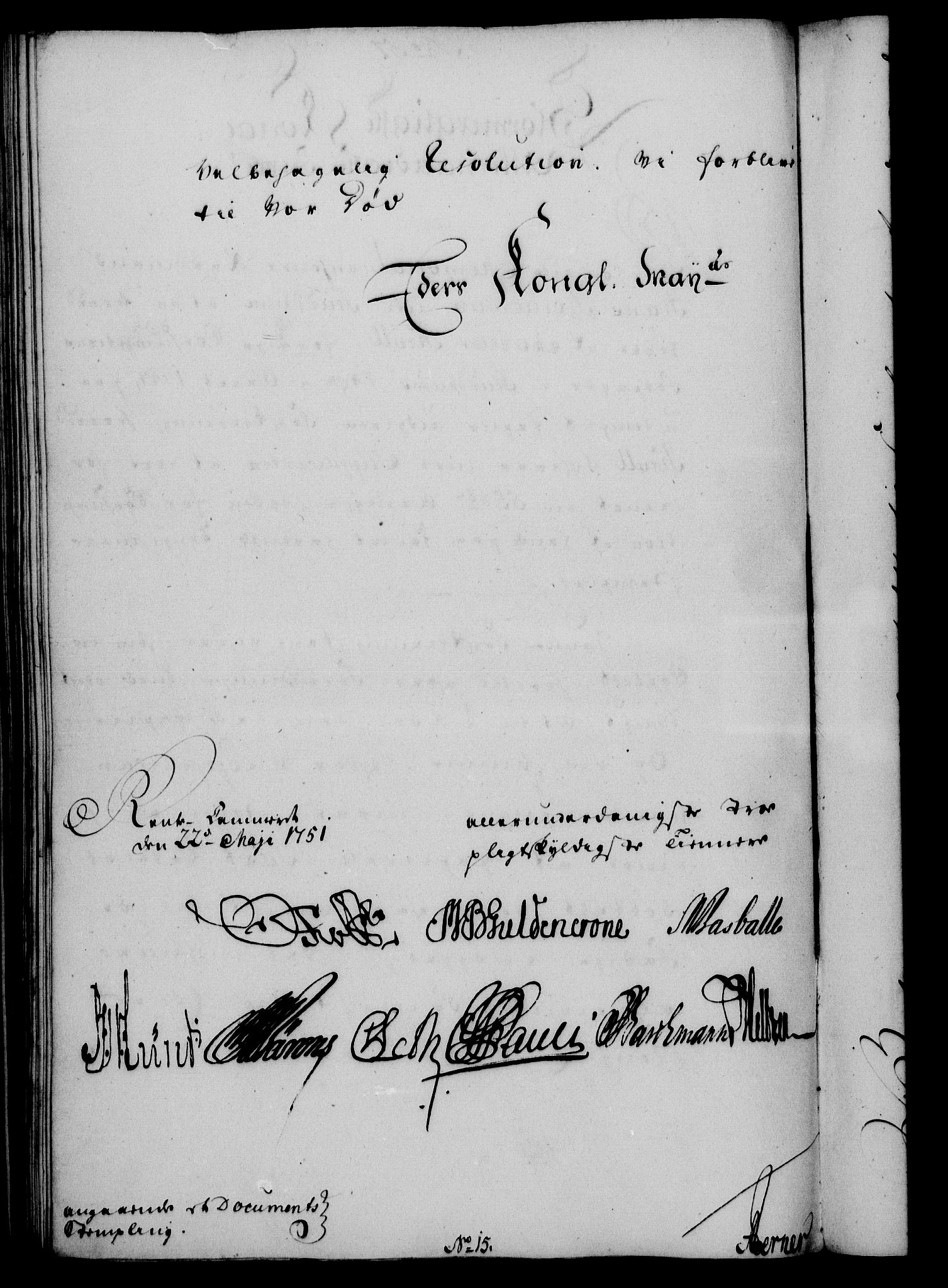 Rentekammeret, Kammerkanselliet, AV/RA-EA-3111/G/Gf/Gfa/L0033: Norsk relasjons- og resolusjonsprotokoll (merket RK 52.33), 1751, s. 277
