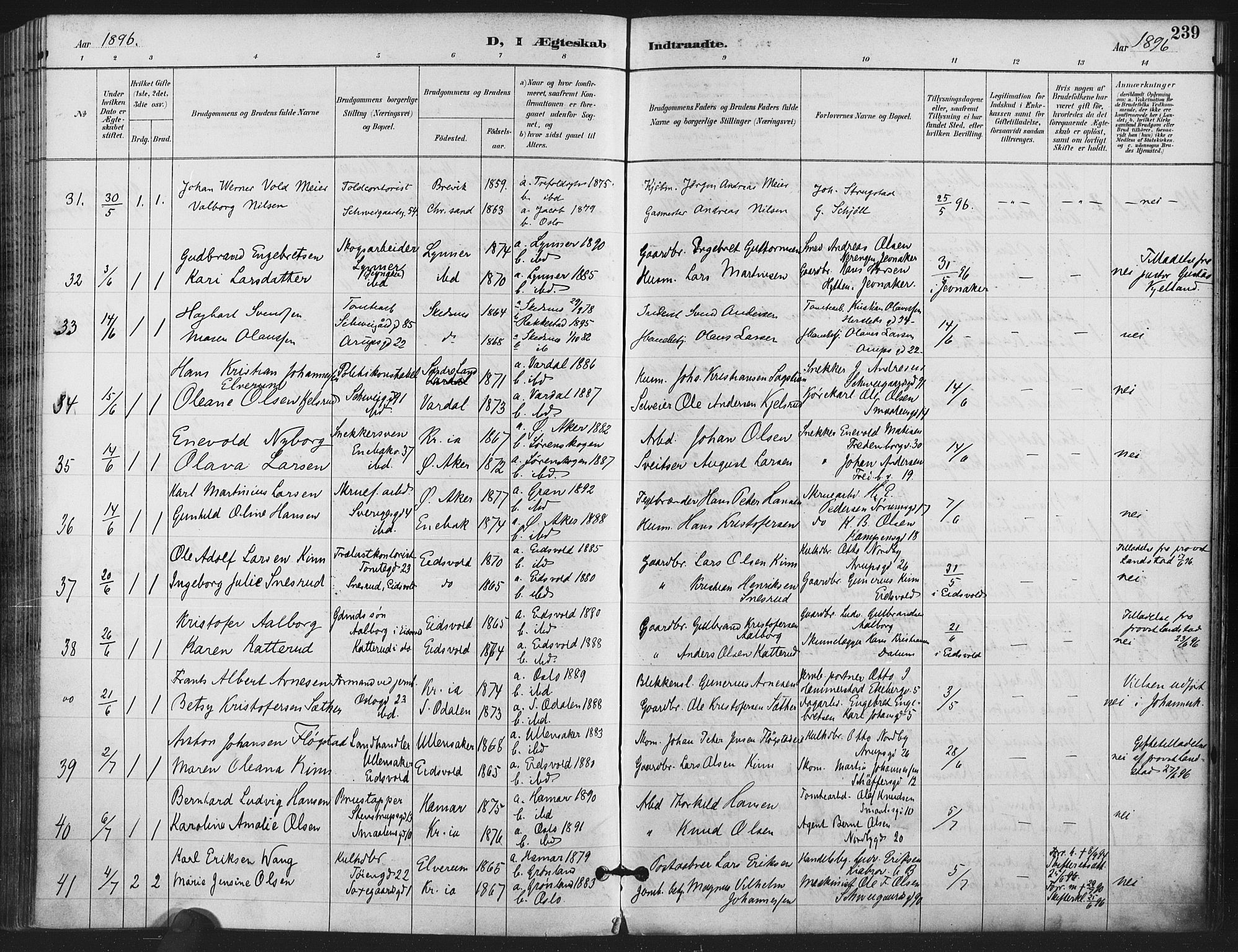 Gamlebyen prestekontor Kirkebøker, AV/SAO-A-10884/F/Fa/L0008: Ministerialbok nr. 8, 1891-1908, s. 239
