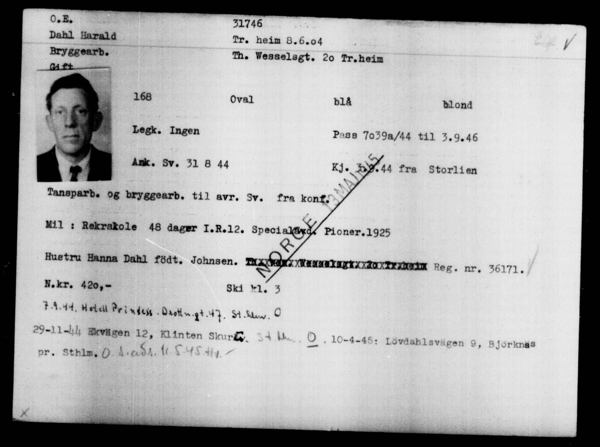 Den Kgl. Norske Legasjons Flyktningskontor, AV/RA-S-6753/V/Va/L0013: Kjesäterkartoteket.  Flyktningenr. 31500-34731, 1940-1945, s. 268