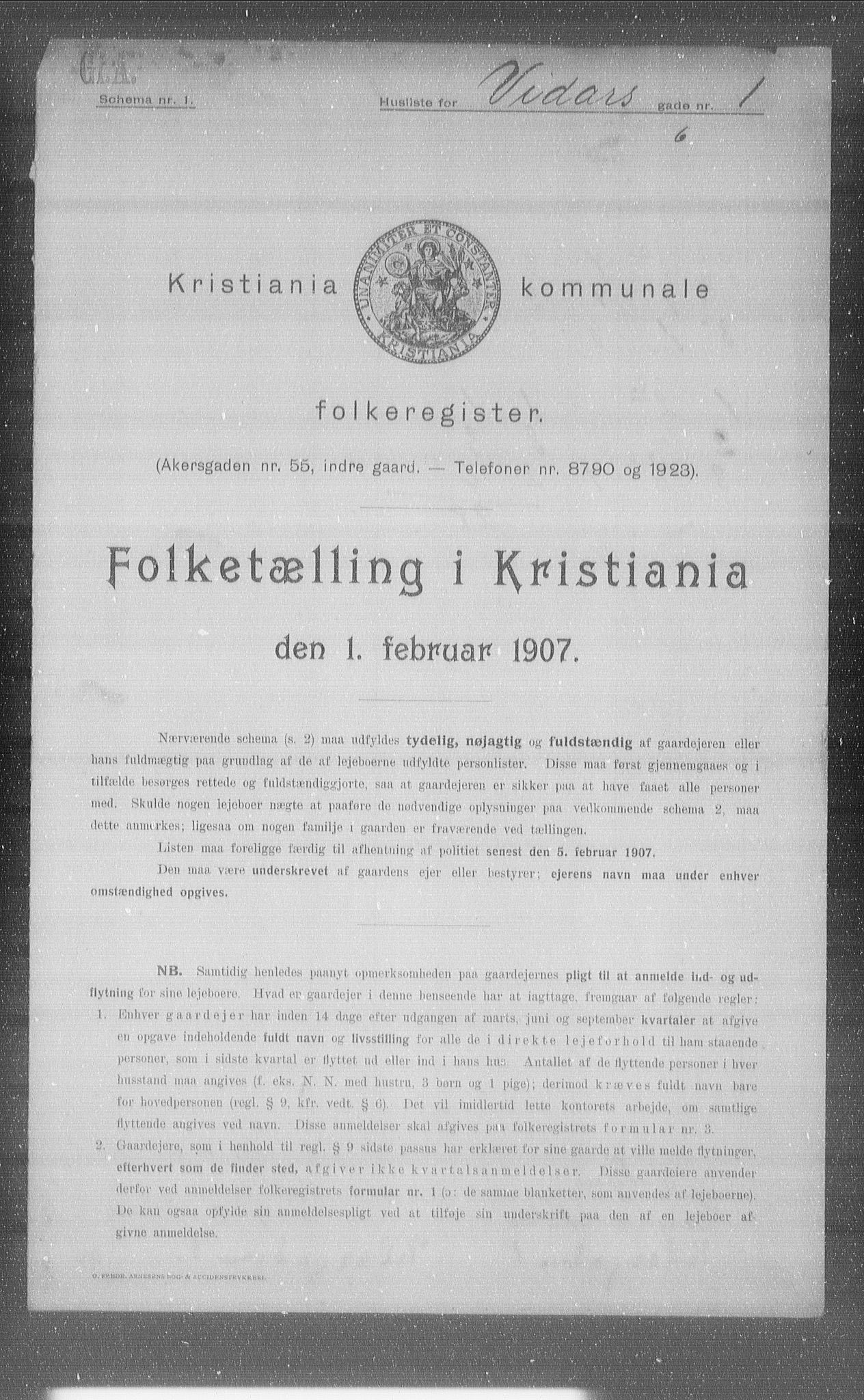 OBA, Kommunal folketelling 1.2.1907 for Kristiania kjøpstad, 1907, s. 62853