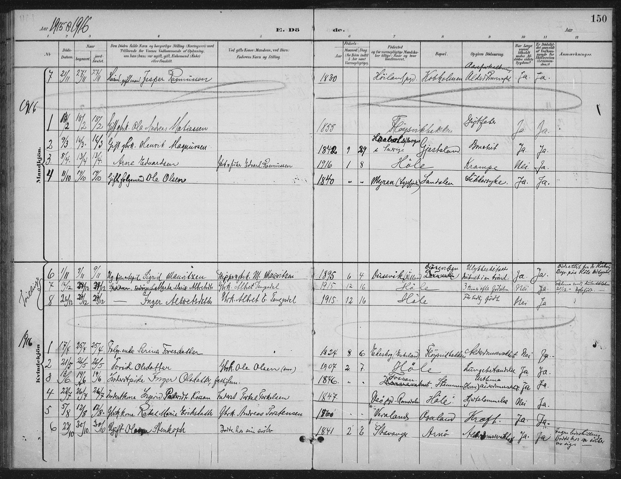 Høgsfjord sokneprestkontor, AV/SAST-A-101624/H/Ha/Haa/L0008: Ministerialbok nr. A 8, 1898-1920, s. 150