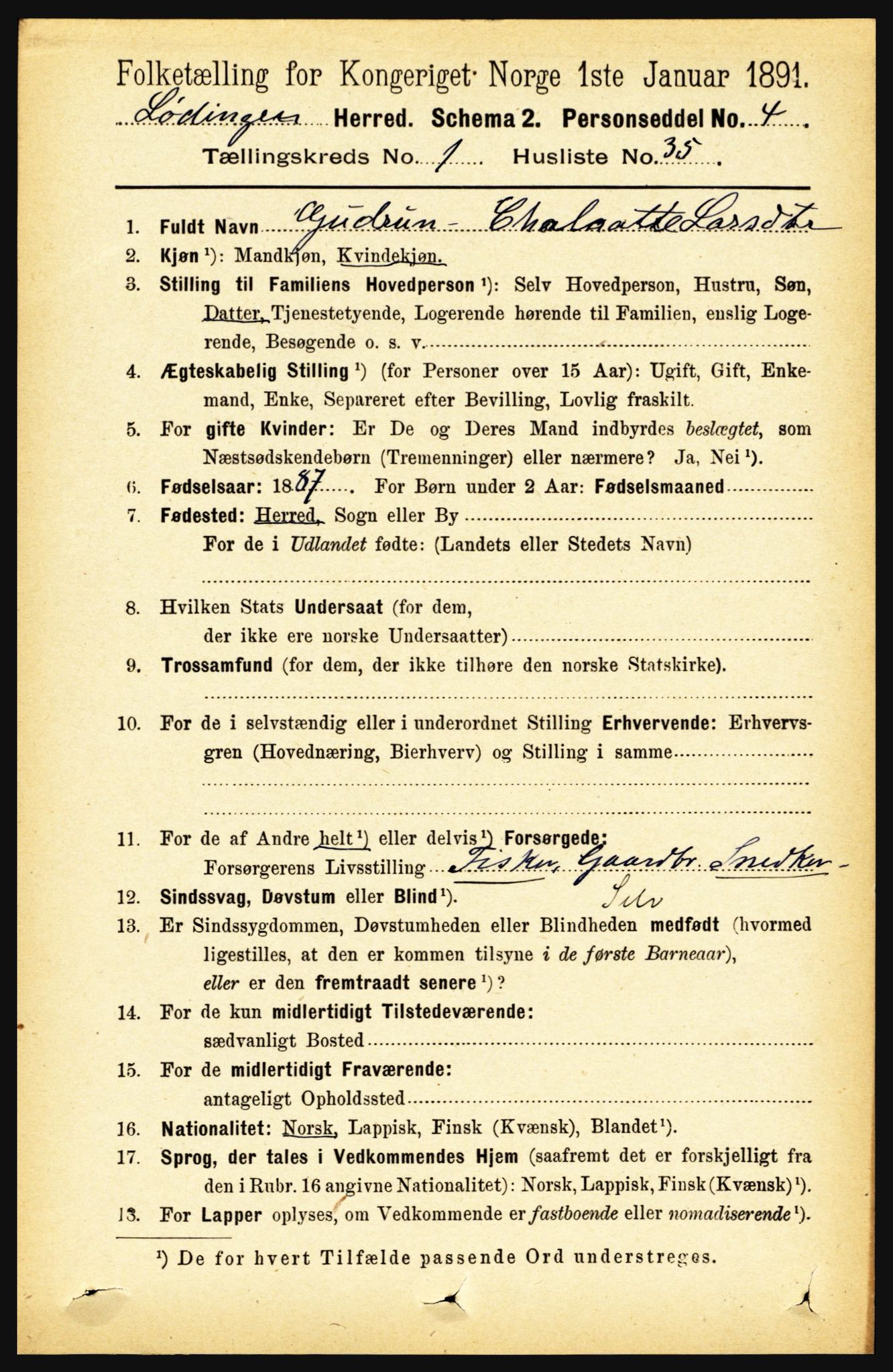 RA, Folketelling 1891 for 1851 Lødingen herred, 1891, s. 326