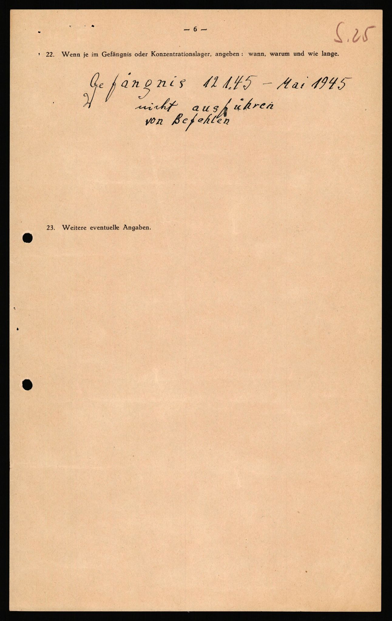 Forsvaret, Forsvarets overkommando II, RA/RAFA-3915/D/Db/L0031: CI Questionaires. Tyske okkupasjonsstyrker i Norge. Tyskere., 1945-1946, s. 259