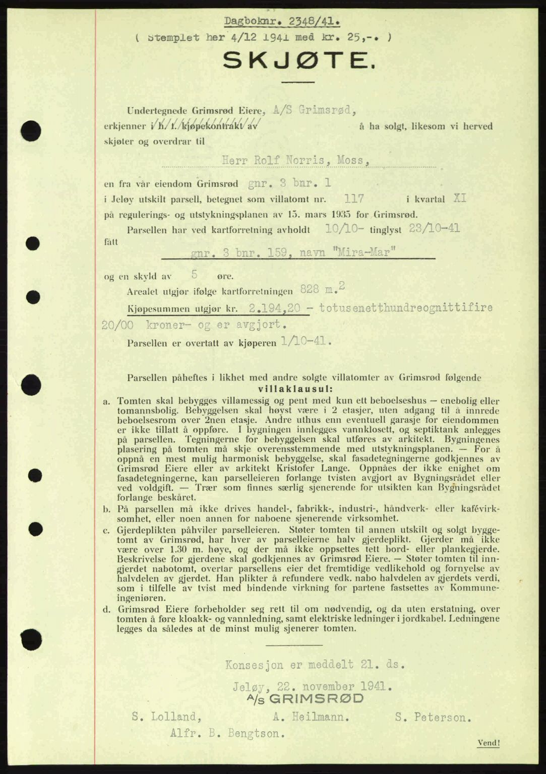 Moss sorenskriveri, SAO/A-10168: Pantebok nr. A9, 1941-1942, Dagboknr: 2348/1941