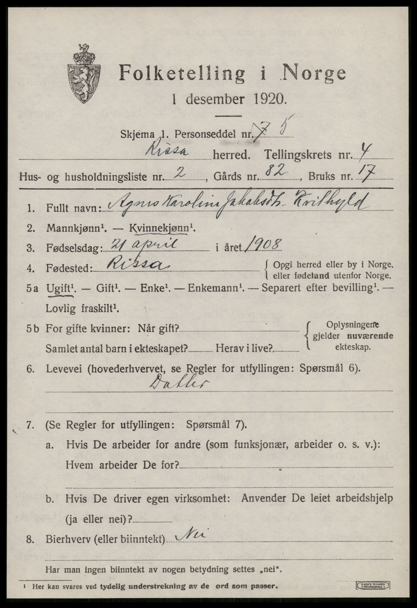 SAT, Folketelling 1920 for 1624 Rissa herred, 1920, s. 2961