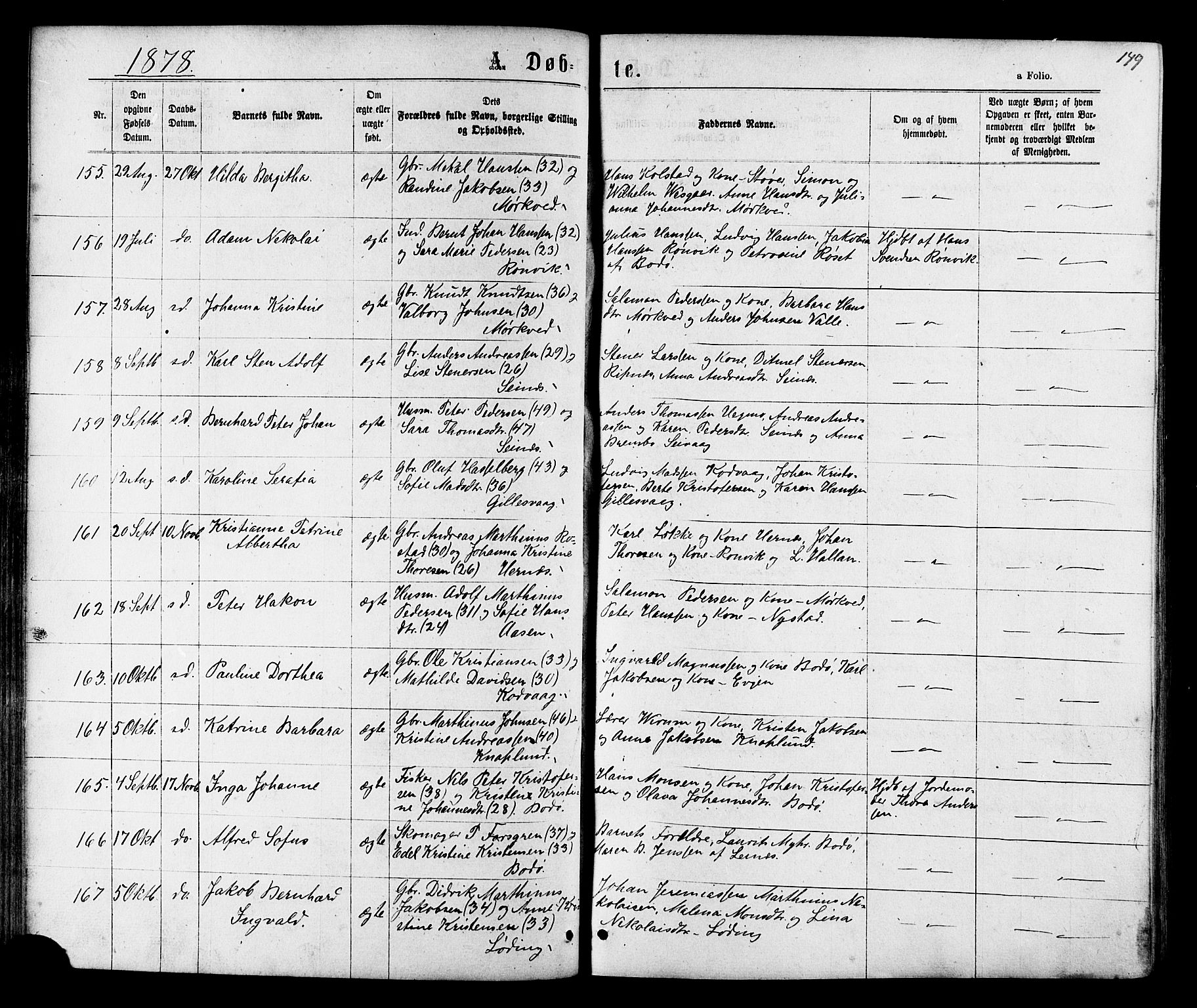 Ministerialprotokoller, klokkerbøker og fødselsregistre - Nordland, AV/SAT-A-1459/801/L0029: Klokkerbok nr. 801C04, 1868-1878, s. 149