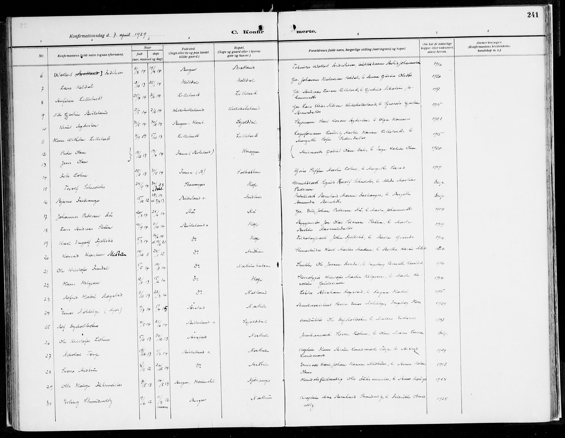 Fana Sokneprestembete, AV/SAB-A-75101/H/Haa/Haaj/L0001: Ministerialbok nr. J 1, 1921-1935, s. 241