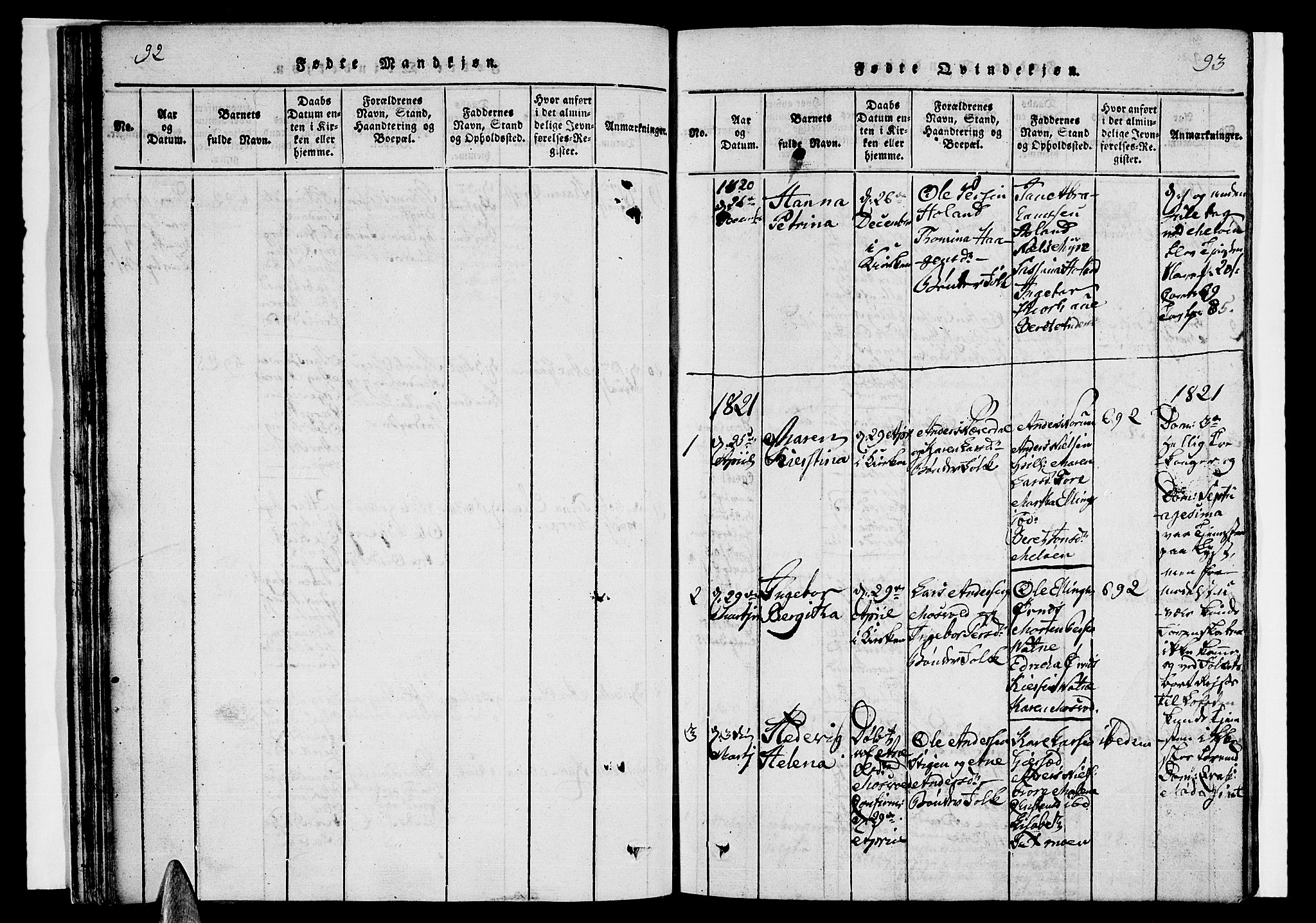 Ministerialprotokoller, klokkerbøker og fødselsregistre - Nordland, SAT/A-1459/841/L0617: Klokkerbok nr. 841C01 /2, 1820-1830, s. 92-93