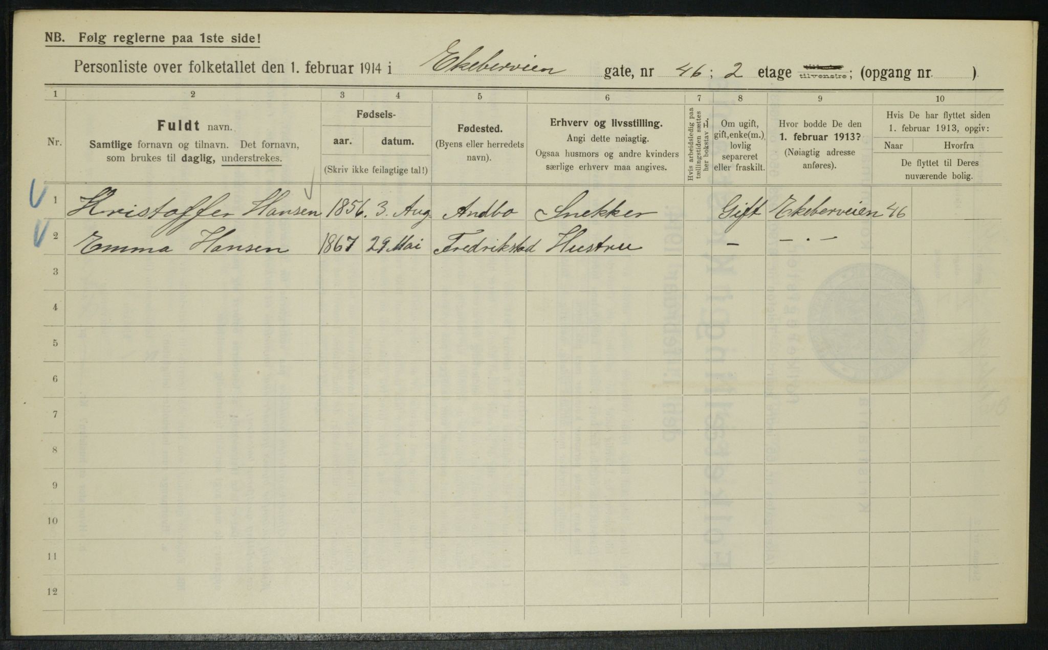 OBA, Kommunal folketelling 1.2.1914 for Kristiania, 1914, s. 20583