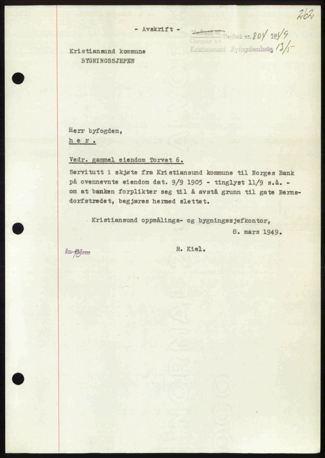 Kristiansund byfogd, AV/SAT-A-4587/A/27: Pantebok nr. 45, 1948-1949, Dagboknr: 804/1949