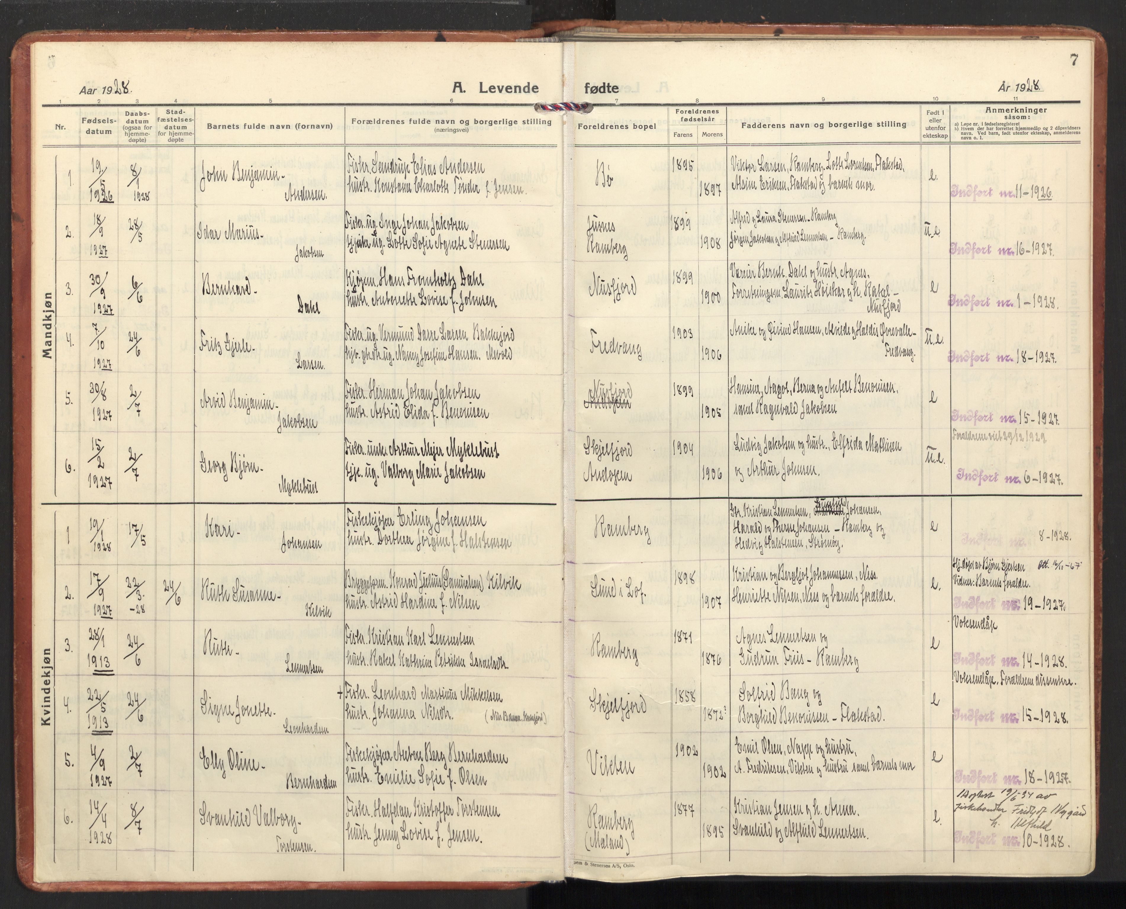 Ministerialprotokoller, klokkerbøker og fødselsregistre - Nordland, AV/SAT-A-1459/885/L1211: Ministerialbok nr. 885A11, 1927-1938, s. 7